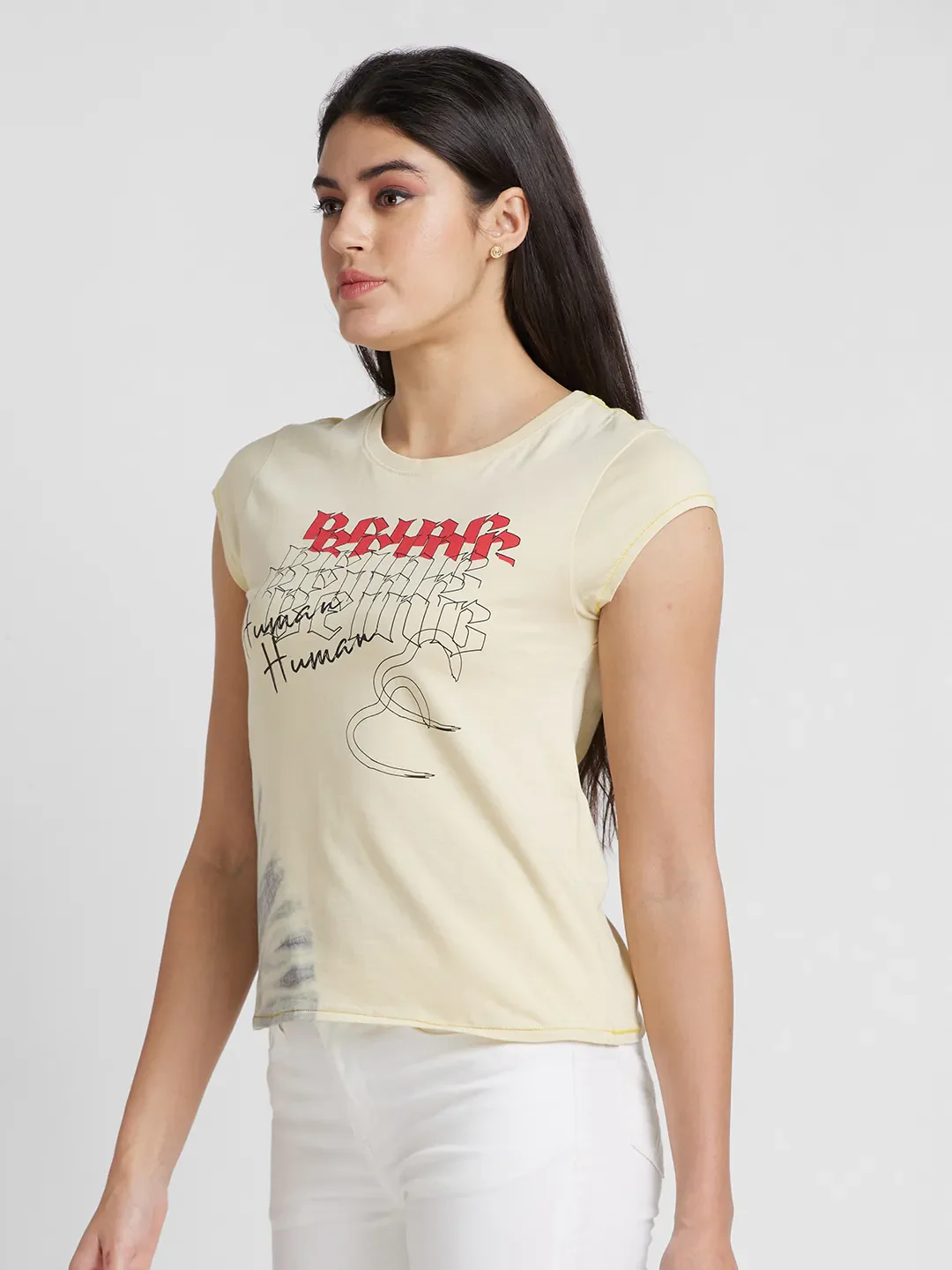 Off White Semi Fit Women's Cotton T-Shirt By Being Human Clothing - Image 4