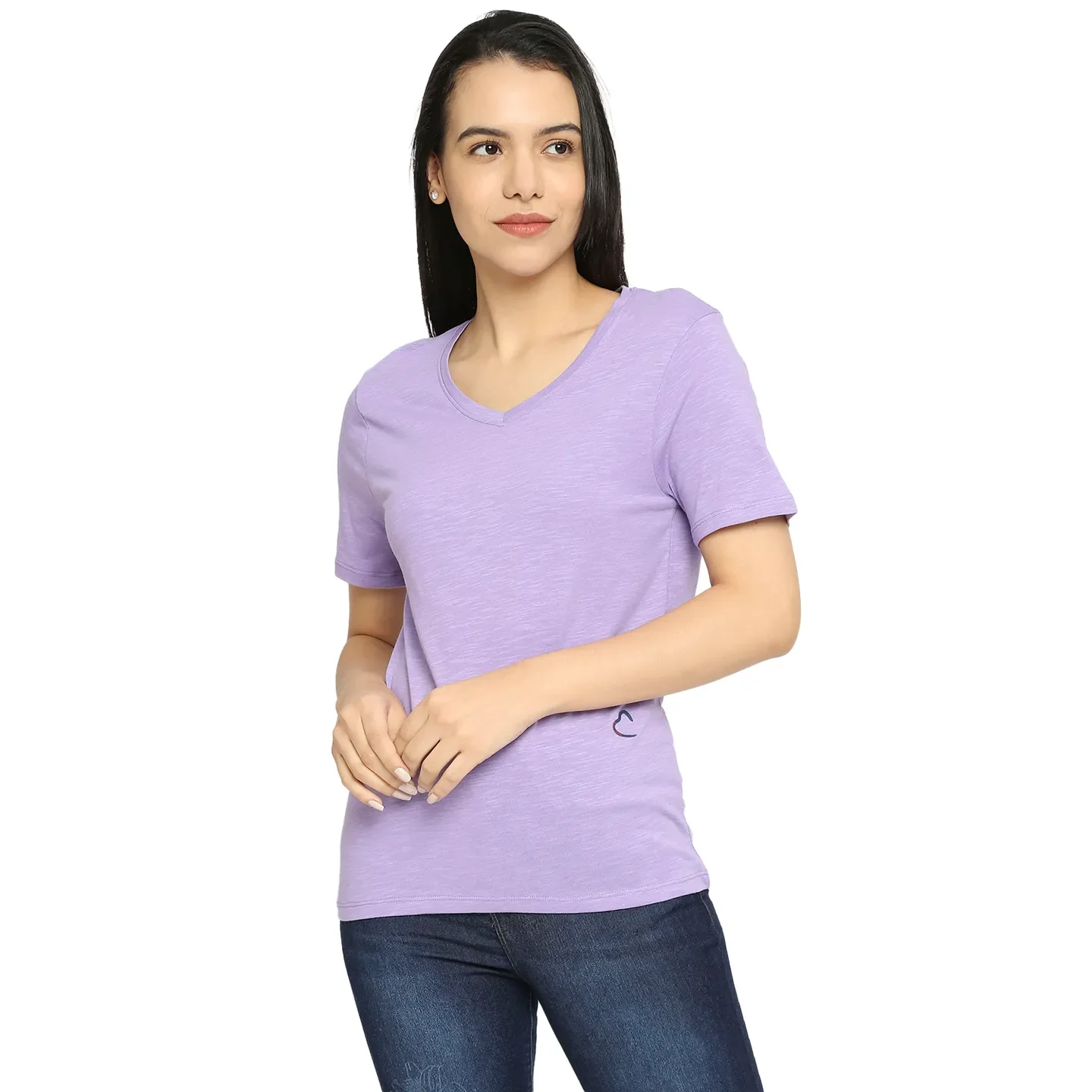 Beige Semi Fit Round Neck Short Sleeves Cotton Women's T-Shirt by Being Human Clothing