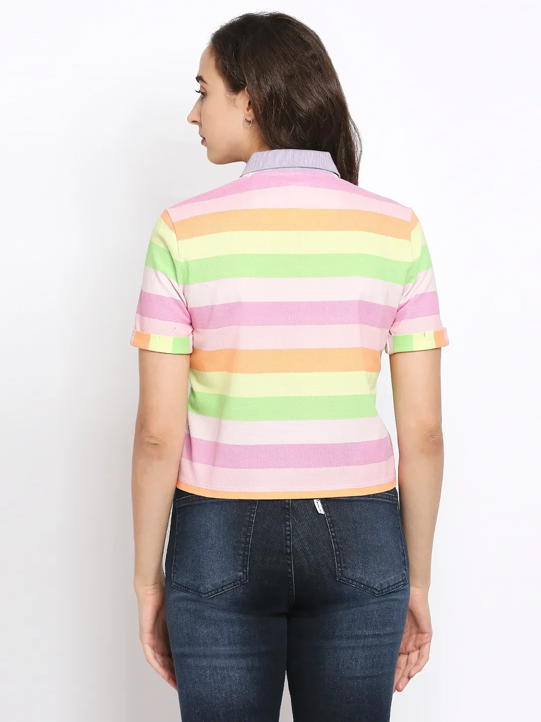 Pink Boxy Crop Fit Polo Collar Short Sleeves Cotton Women's T-Shirt by Being Human Clothing - Image 3