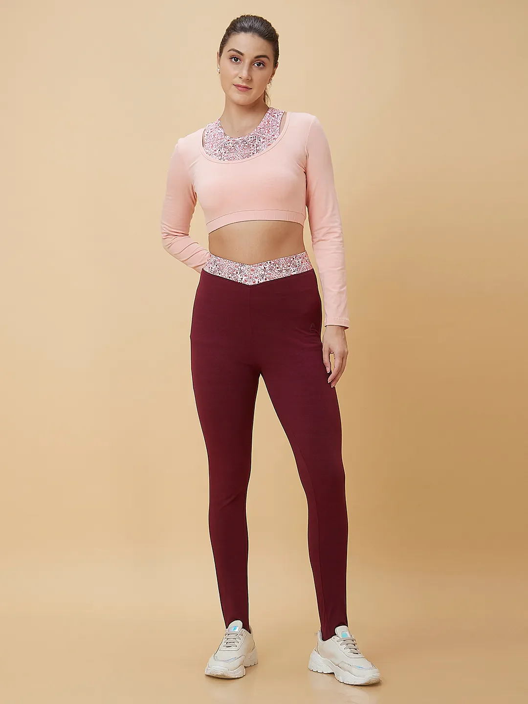 Pink Slim Fit Women's Long Sleeve Cropped T-Shirt By Being Human Clothing - Image 2