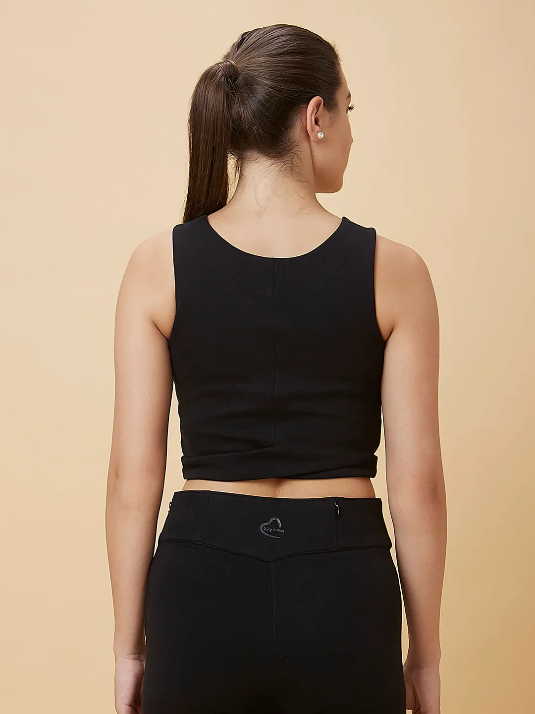 Black Slim Fit Women's Sleeveless Cropped T-Shirt By Being Human Clothing - Image 3