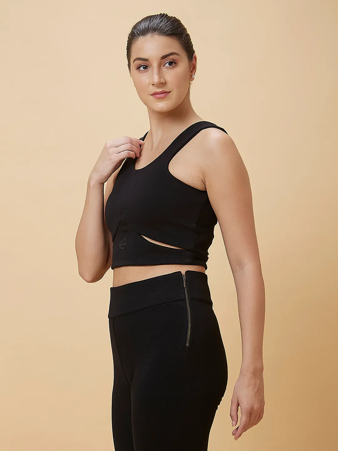 Black Slim Fit Women's Sleeveless Cropped T-Shirt By Being Human Clothing - Image 4
