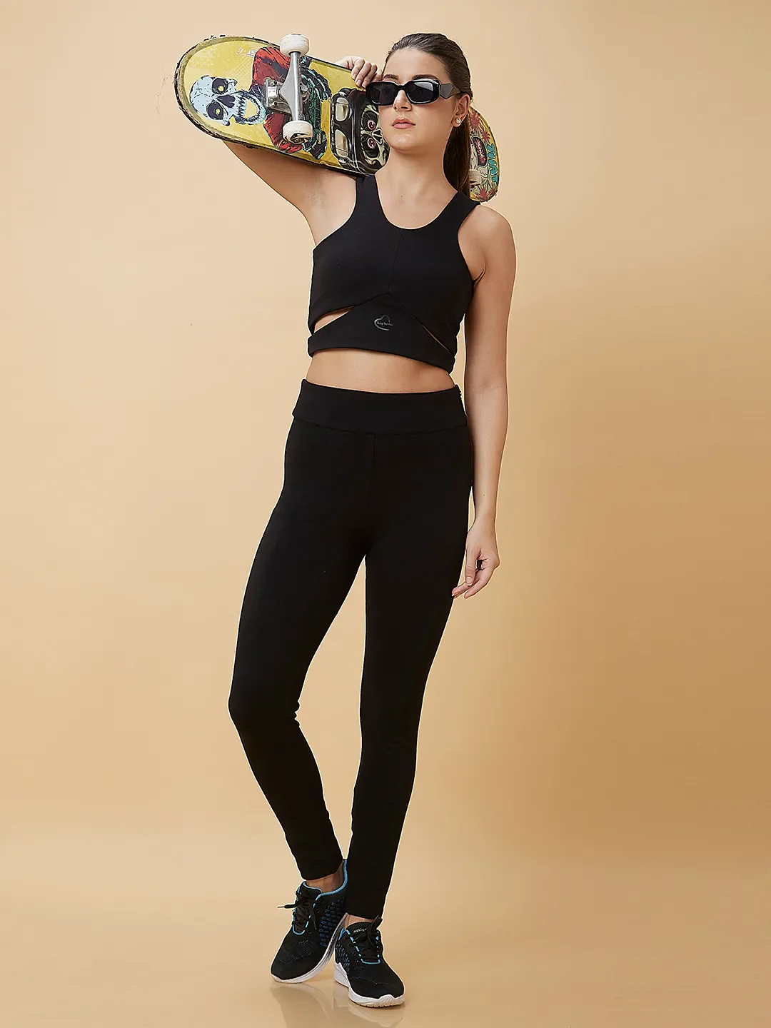 Black Slim Fit Women's Sleeveless Cropped T-Shirt By Being Human Clothing - Image 6