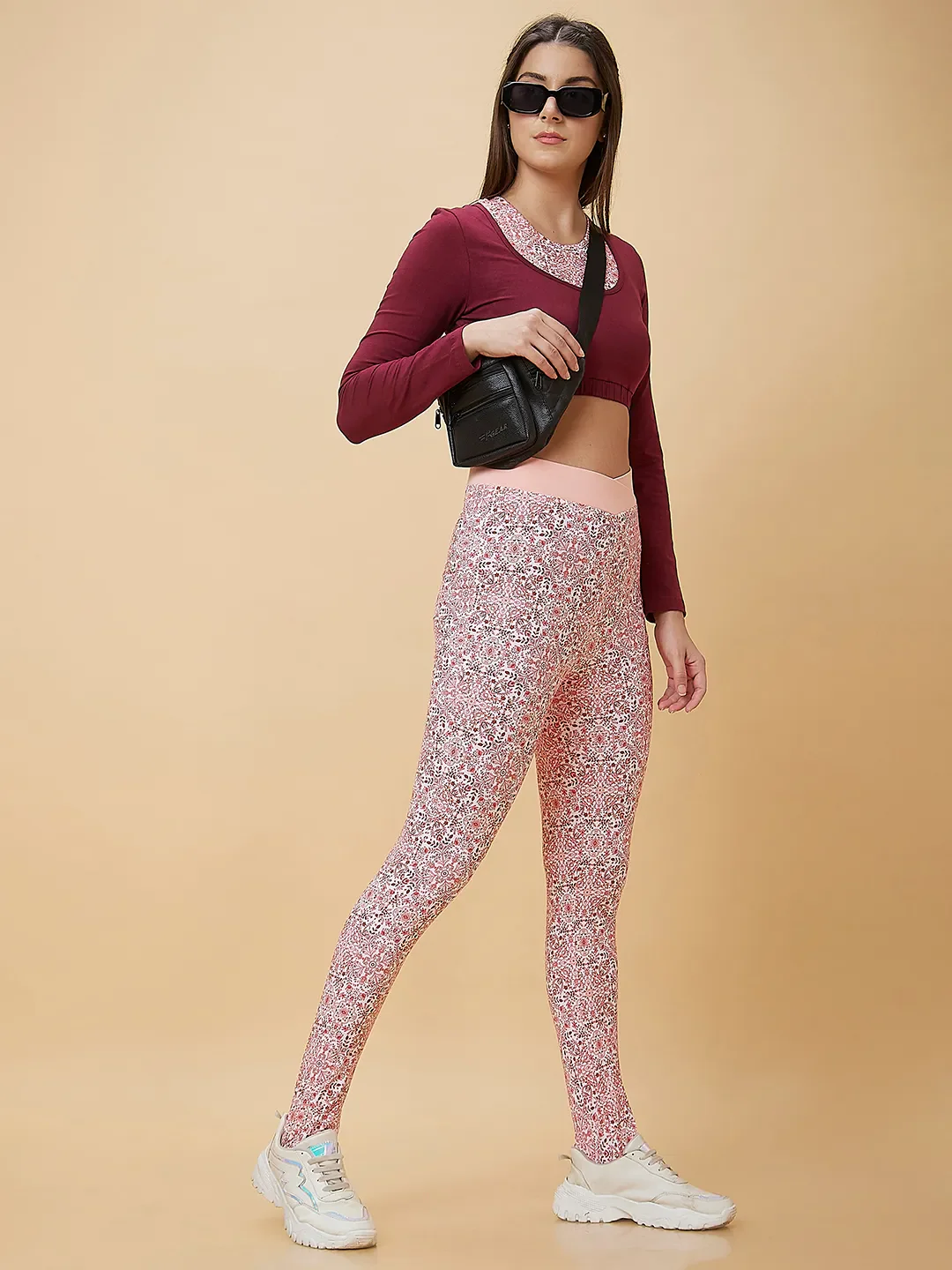 Maroon Slim Fit Women's Long Sleeve Cropped T-Shirt By Being Human Clothing - Image 6