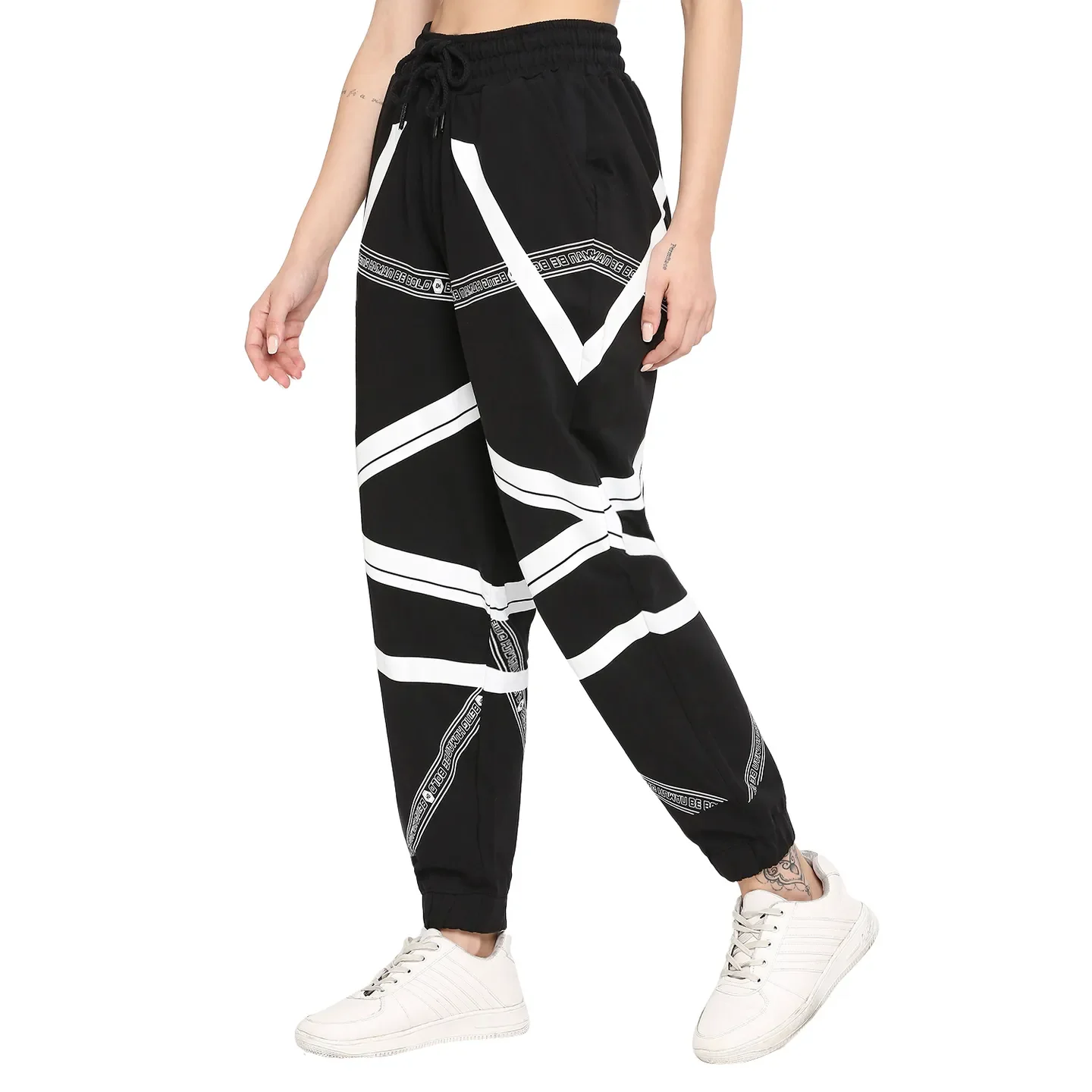 Black Low Waist Women's Cotton Track Pants By Being Human Clothing - Image 2