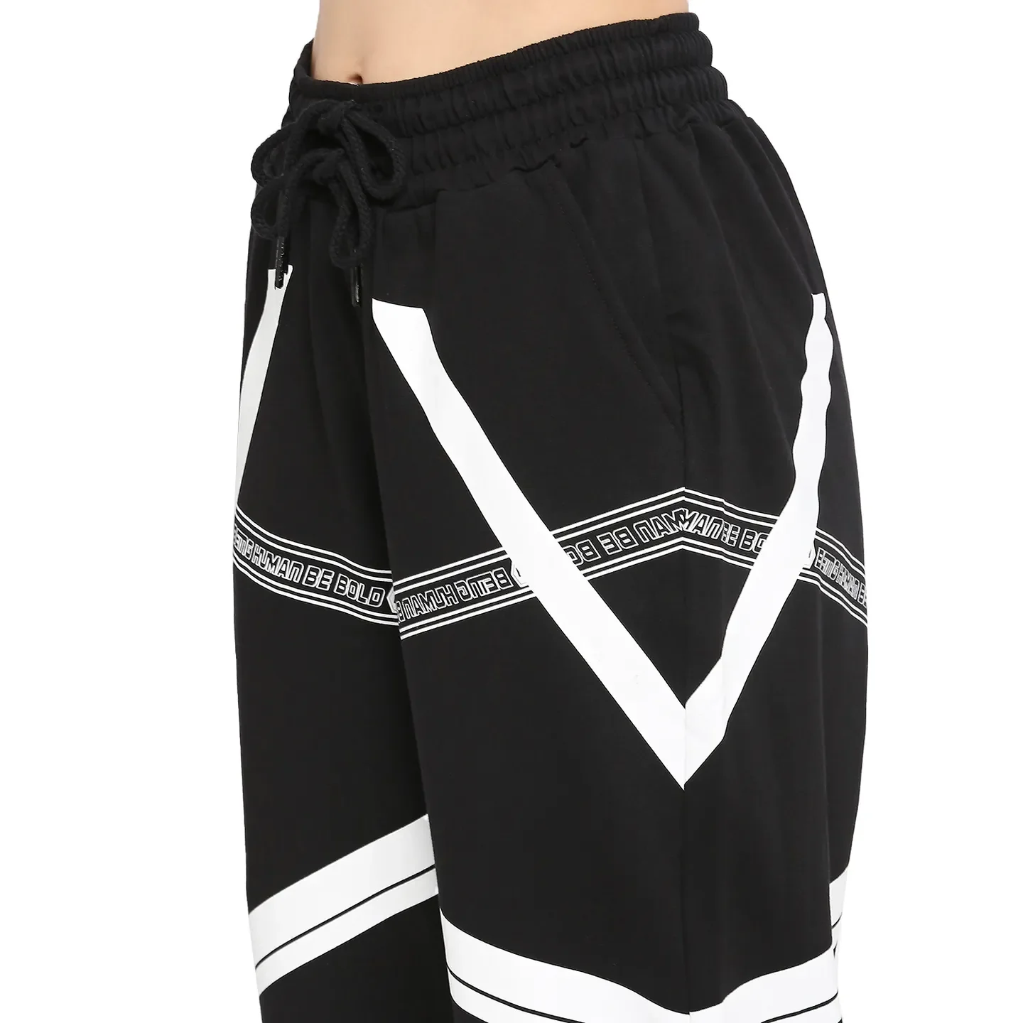 Black Low Waist Women's Cotton Track Pants By Being Human Clothing - Image 5