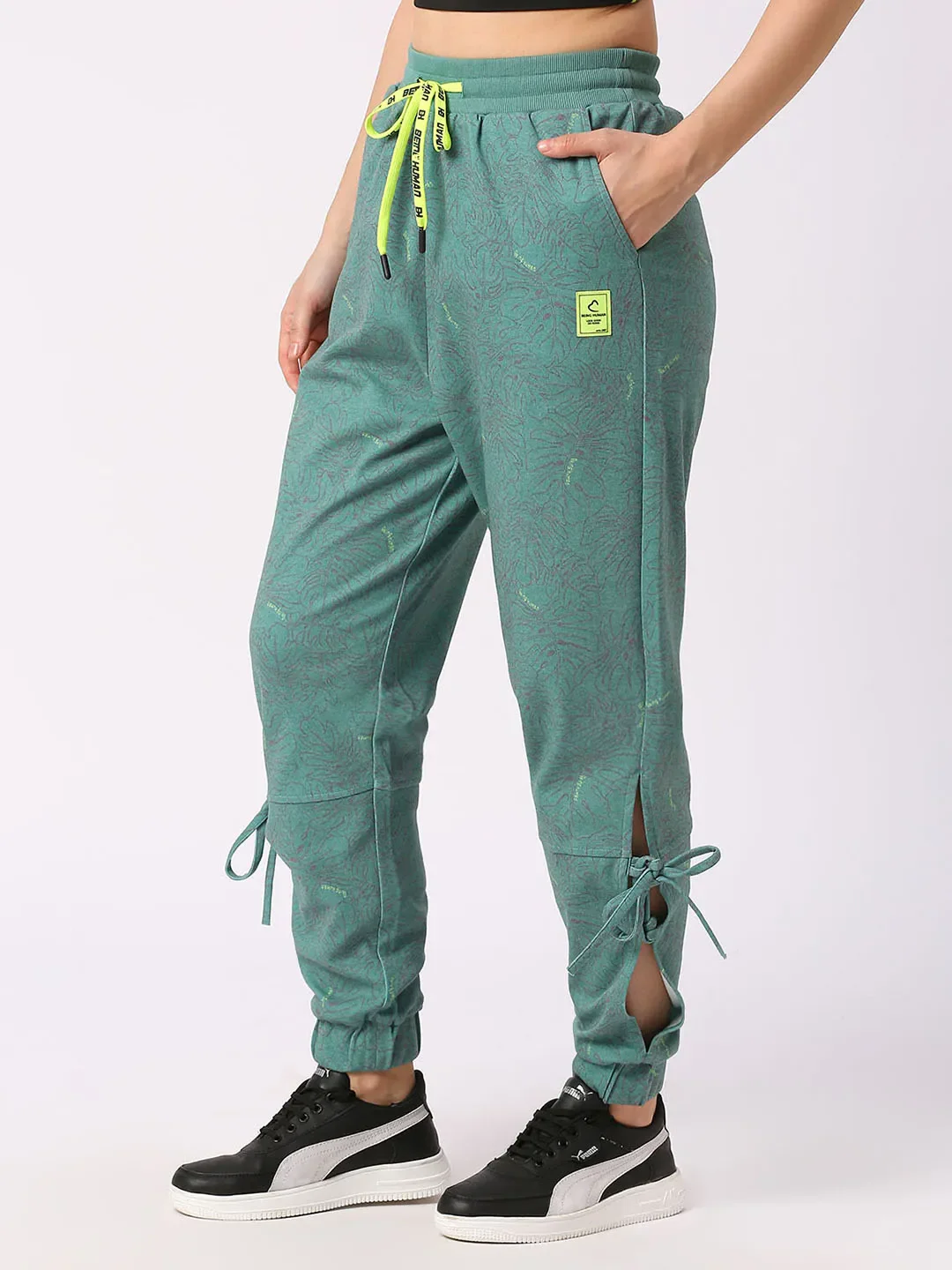 Teal Low Waist Women's Cotton Blend Track Pants By Being Human Clothing - Image 2