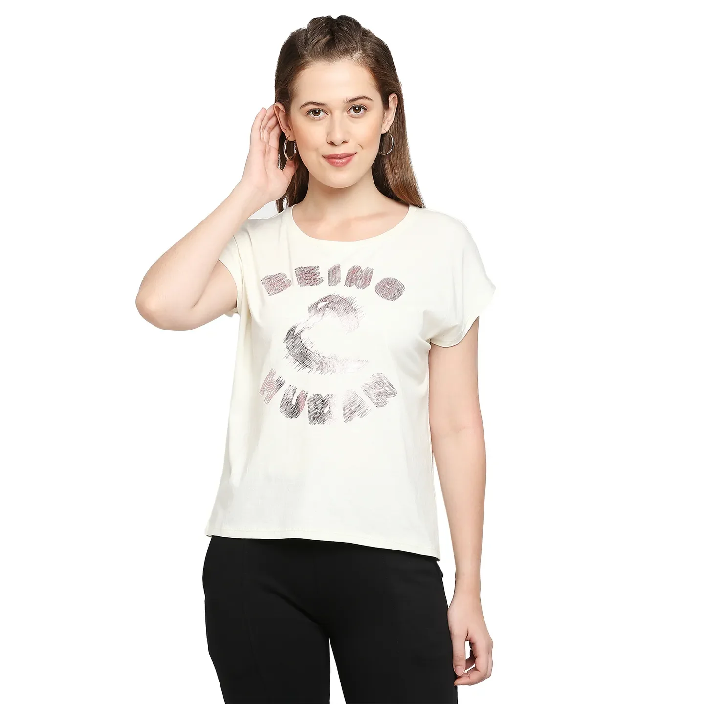 White Easy Fit Round Neck Short Sleeves Micro Pique Women's T-Shirt by Being Human Clothing