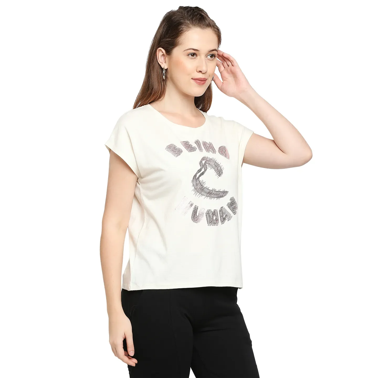 White Easy Fit Round Neck Short Sleeves Micro Pique Women's T-Shirt by Being Human Clothing - Image 3