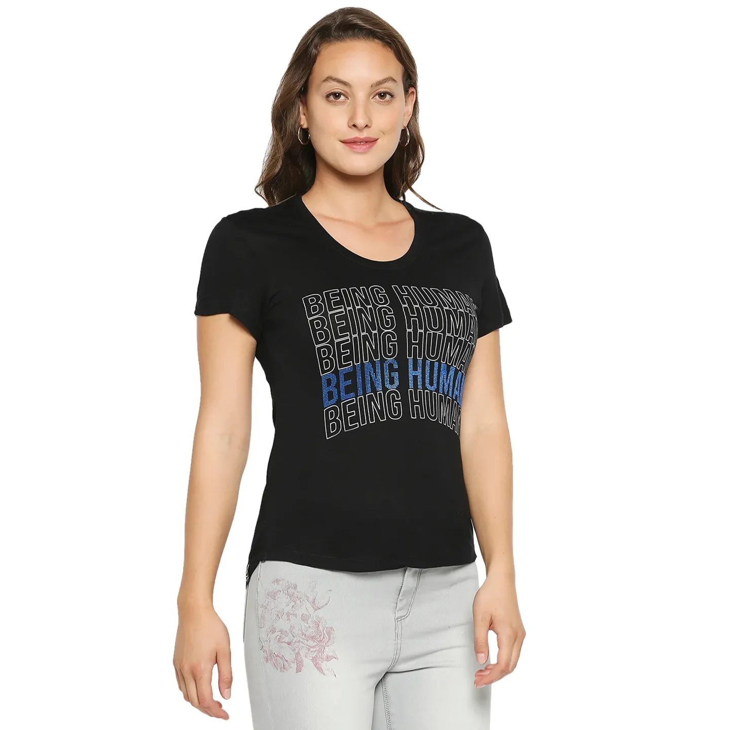 Black Easy Fit Women's Viscose T-Shirt By Being Human Clothing - Image 4