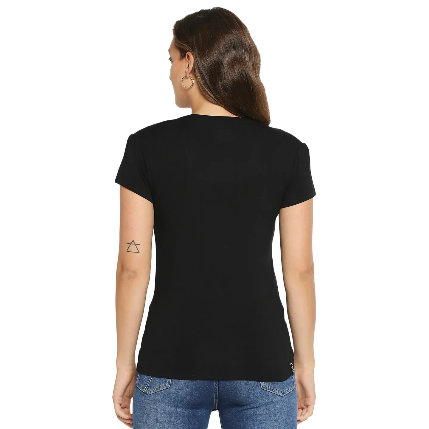 Black Easy Fit Round Neck Short Sleeves Cotton Women's T-Shirt by Being Human Clothing - Image 3