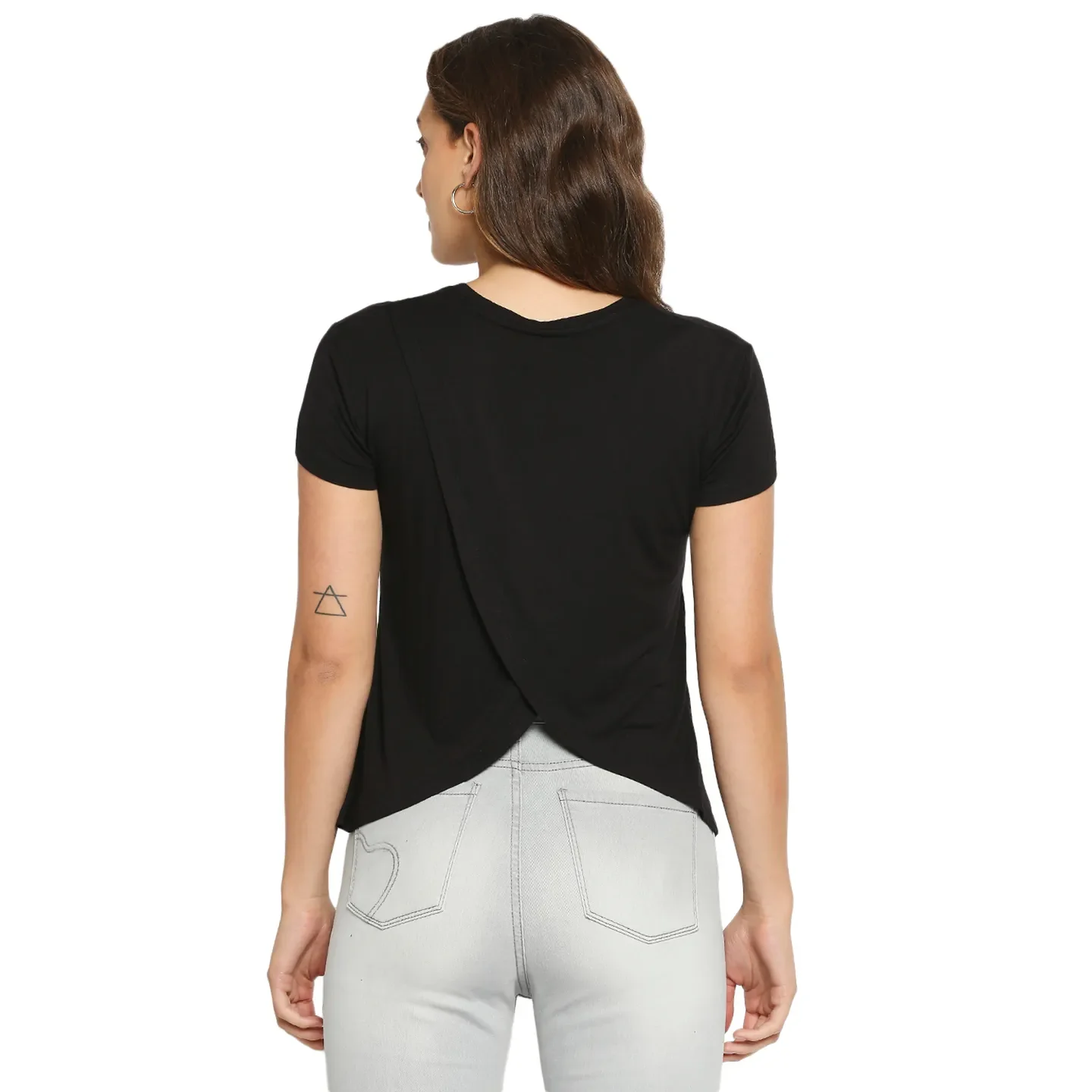 Black Easy Fit Round Neck Short Sleeves Cotton Women's T-Shirt by Being Human Clothing - Image 3