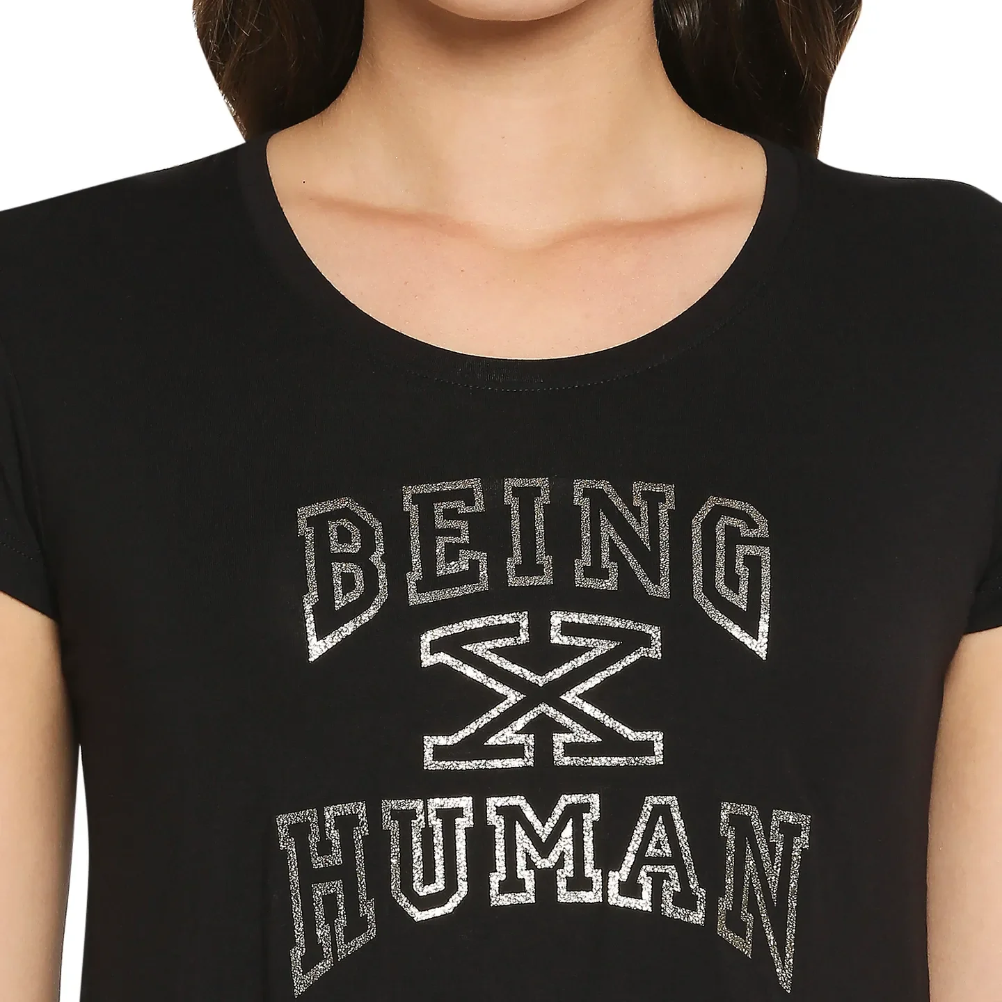 Black Easy Fit Round Neck Short Sleeves Cotton Women's T-Shirt by Being Human Clothing - Image 6