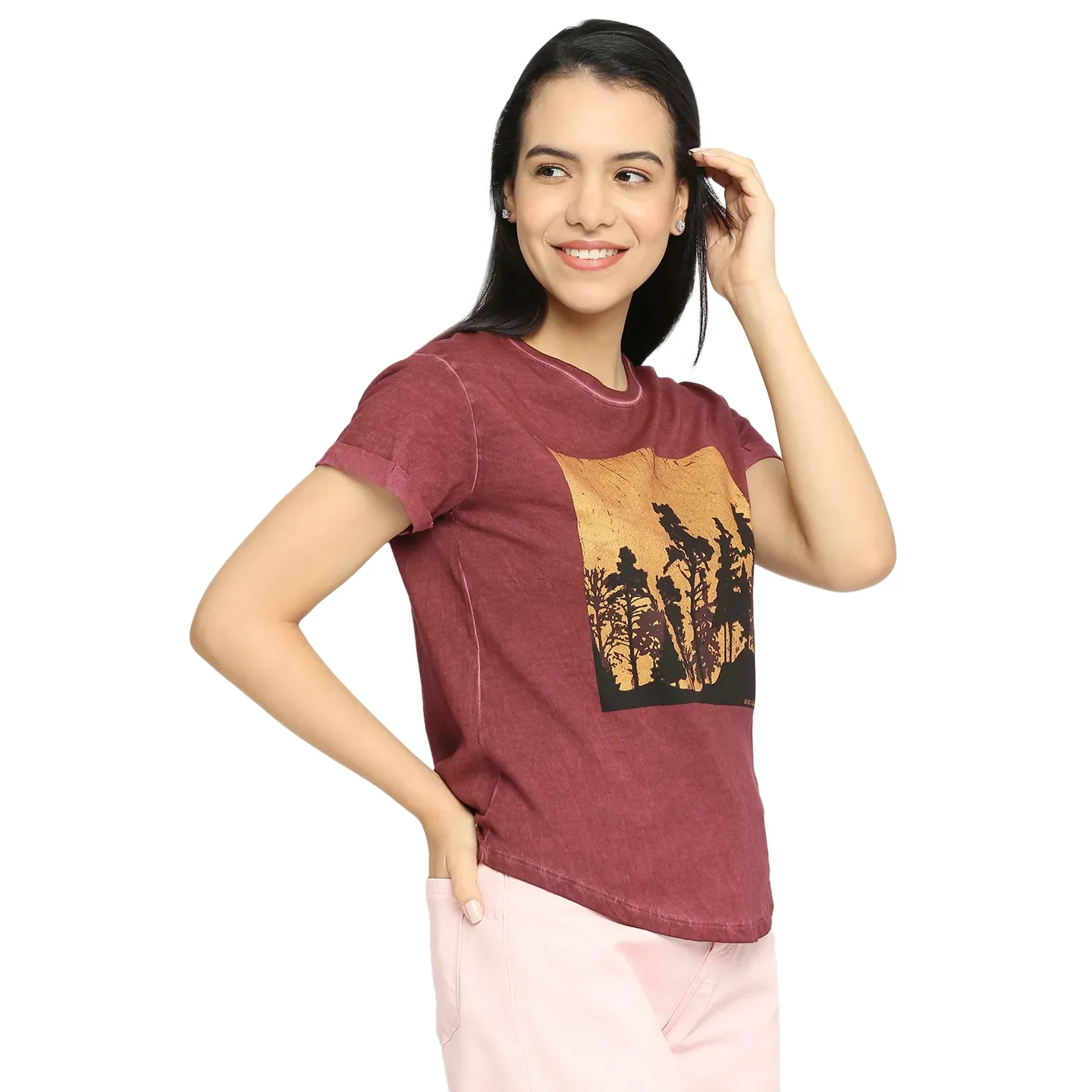 Maroon Easy Fit Women's Cotton T-Shirt By Being Human Clothing - Image 3