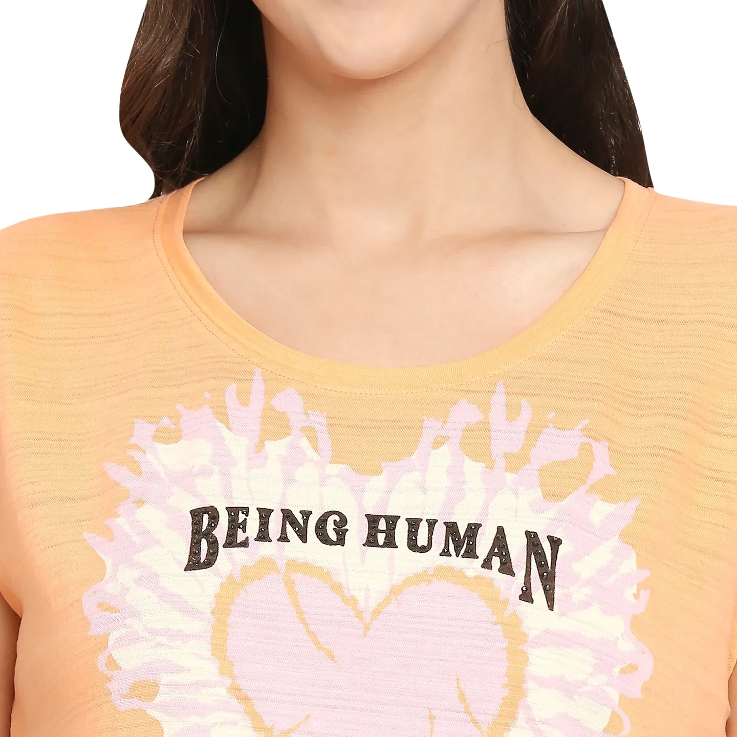 Orange Easy Fit Round Neck Short Sleeves Cotton Women's T-Shirt by Being Human Clothing - Image 5