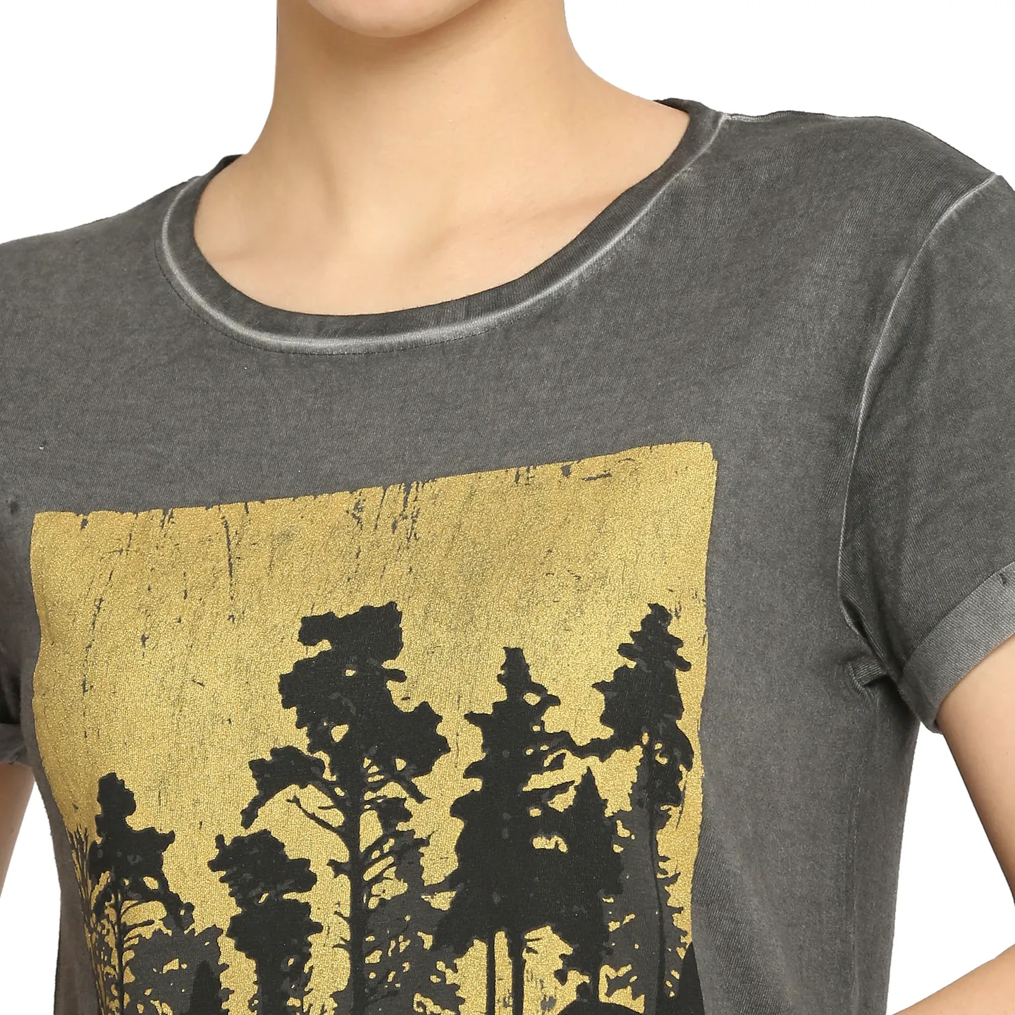Grey Easy Fit Round Neck Short Sleeves Cotton Women's T-Shirt by Being Human Clothing - Image 5