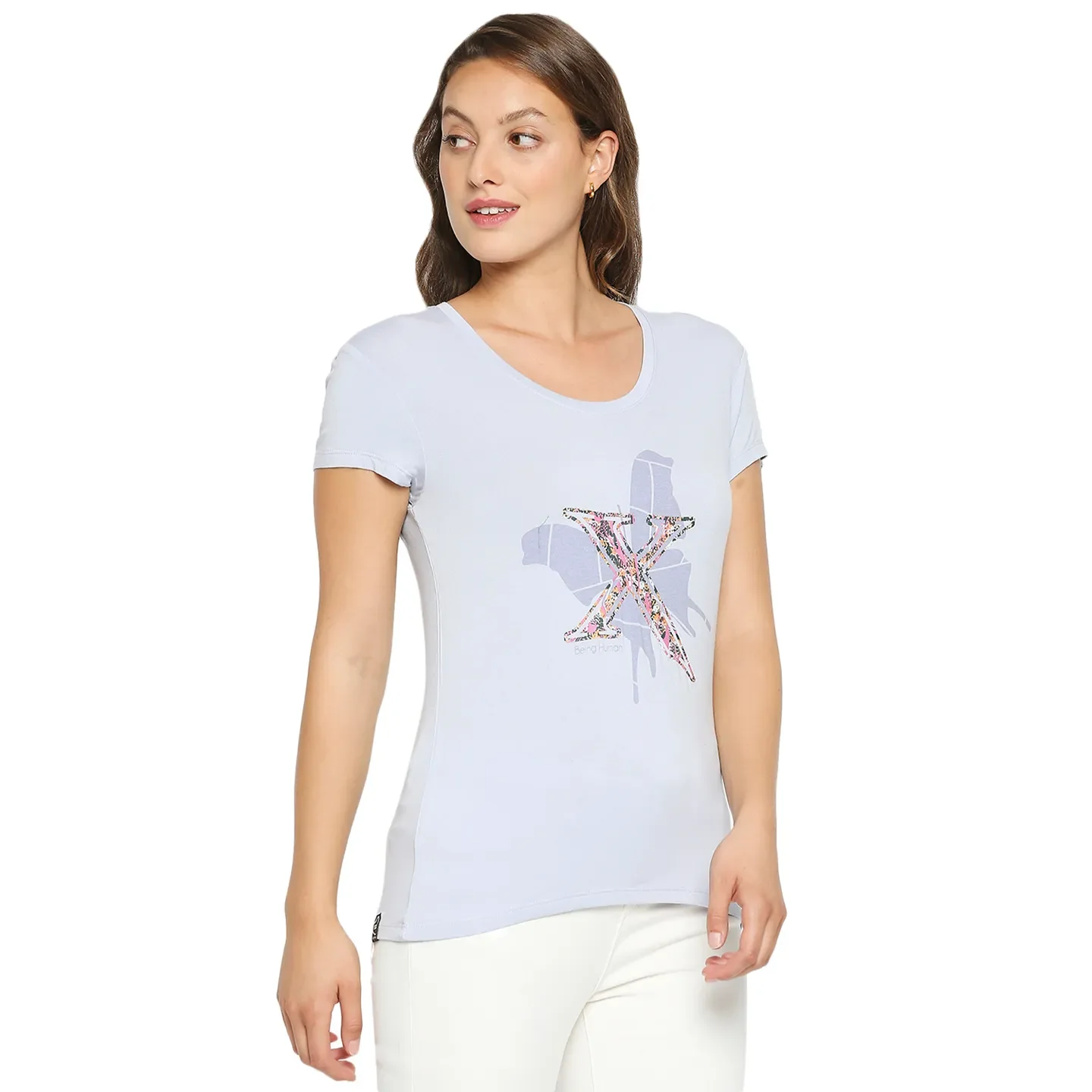 Light Blue Easy Fit Women's Viscose T-Shirt By Being Human Clothing - Image 2
