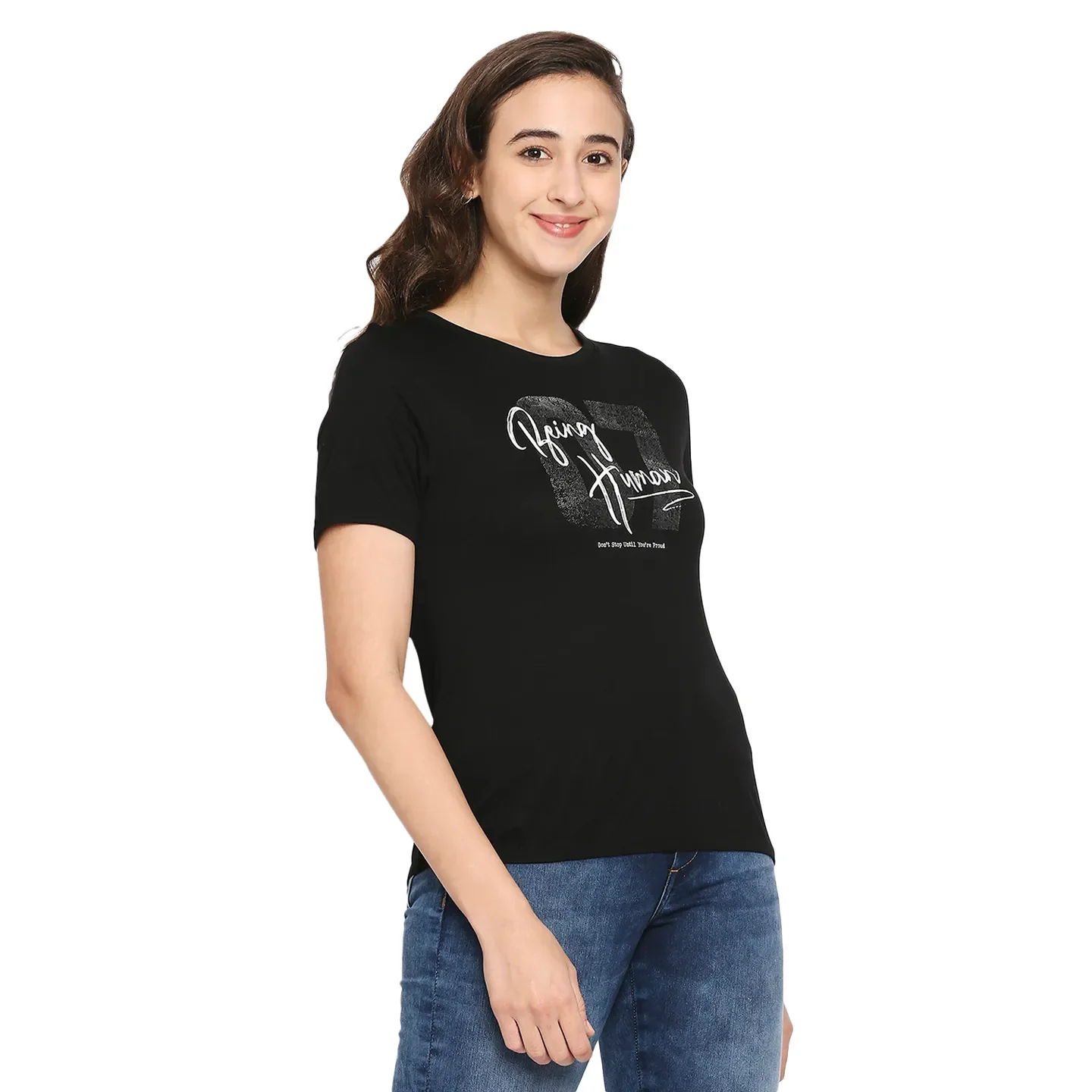 Black Easy Fit Round Neck Short Sleeves Modal Women's T-Shirt by Being Human Clothing - Image 3