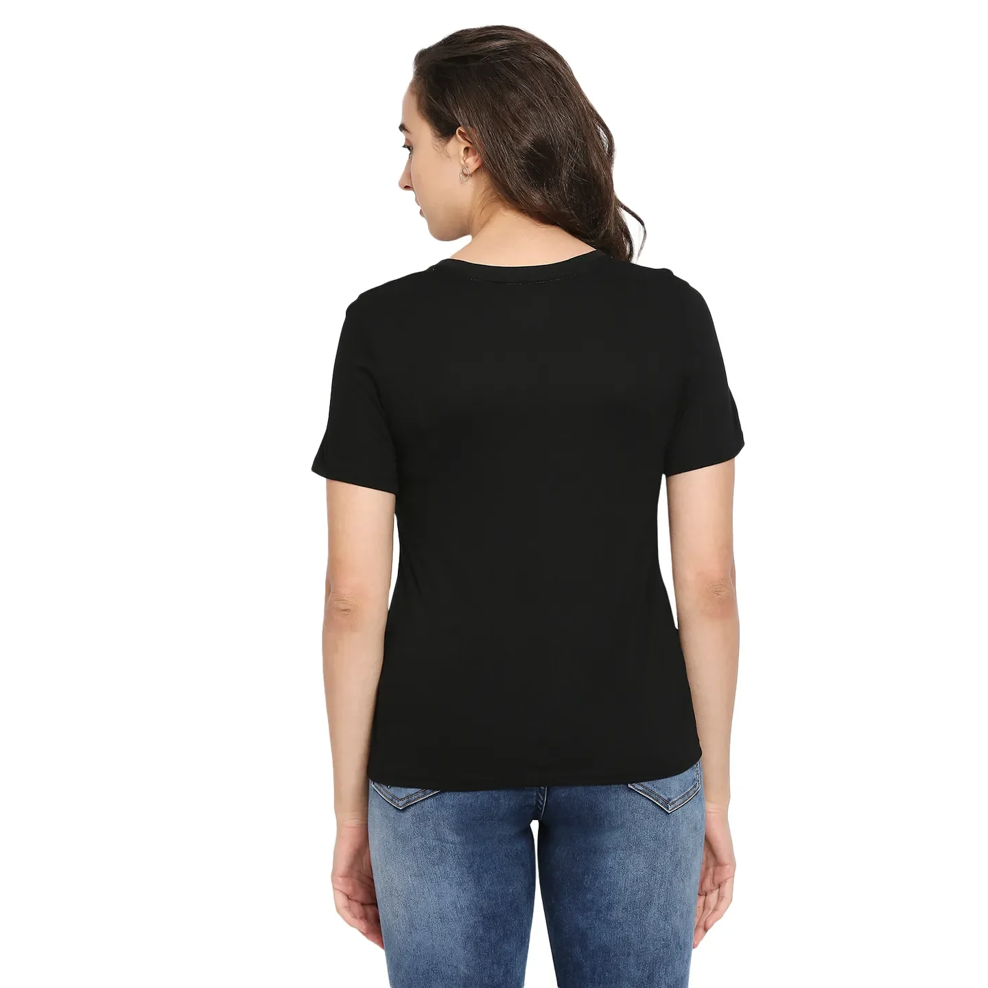 Black Easy Fit Round Neck Short Sleeves Modal Women's T-Shirt by Being Human Clothing - Image 4