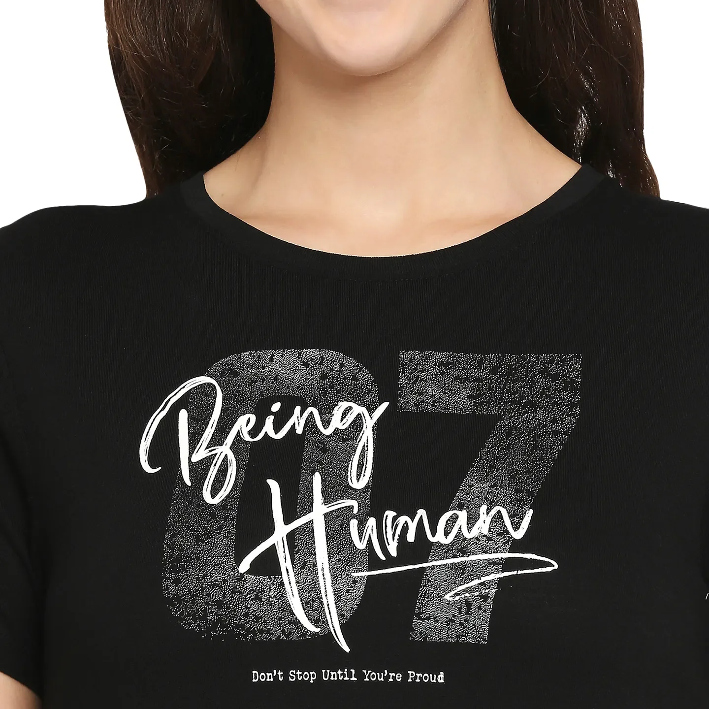 Black Easy Fit Round Neck Short Sleeves Modal Women's T-Shirt by Being Human Clothing - Image 5