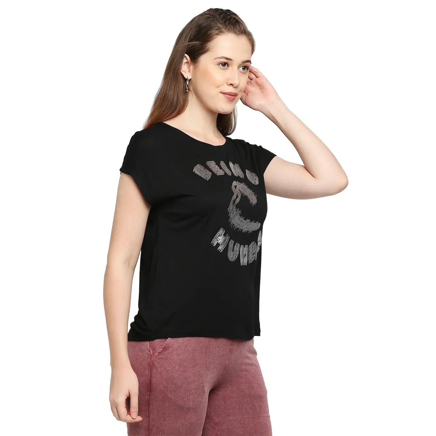 Black Easy Fit Round Neck Short Sleeves Micro Pique Women's T-Shirt by Being Human Clothing - Image 3