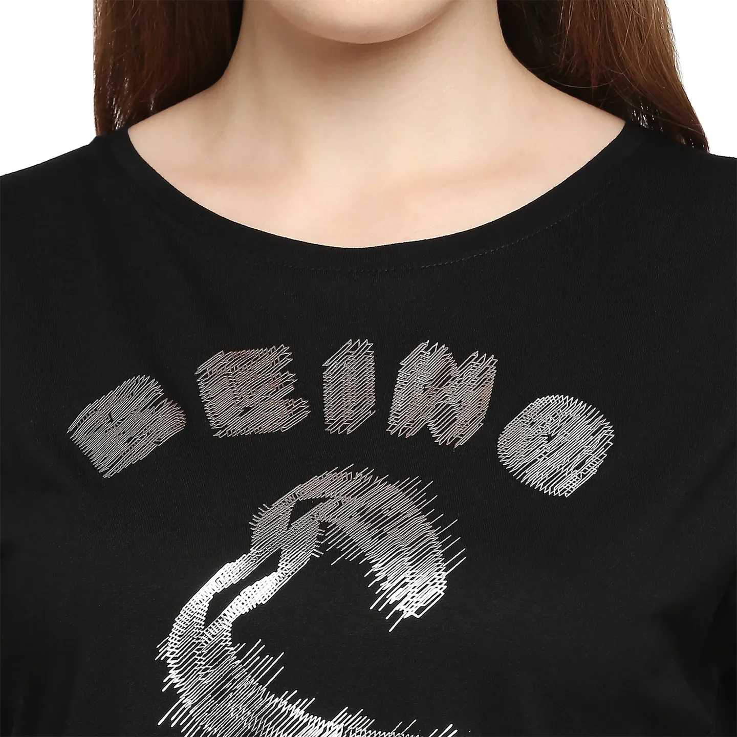 Black Easy Fit Round Neck Short Sleeves Micro Pique Women's T-Shirt by Being Human Clothing - Image 5