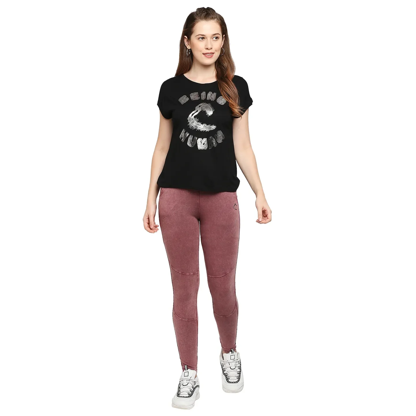 Black Easy Fit Round Neck Short Sleeves Micro Pique Women's T-Shirt by Being Human Clothing - Image 6