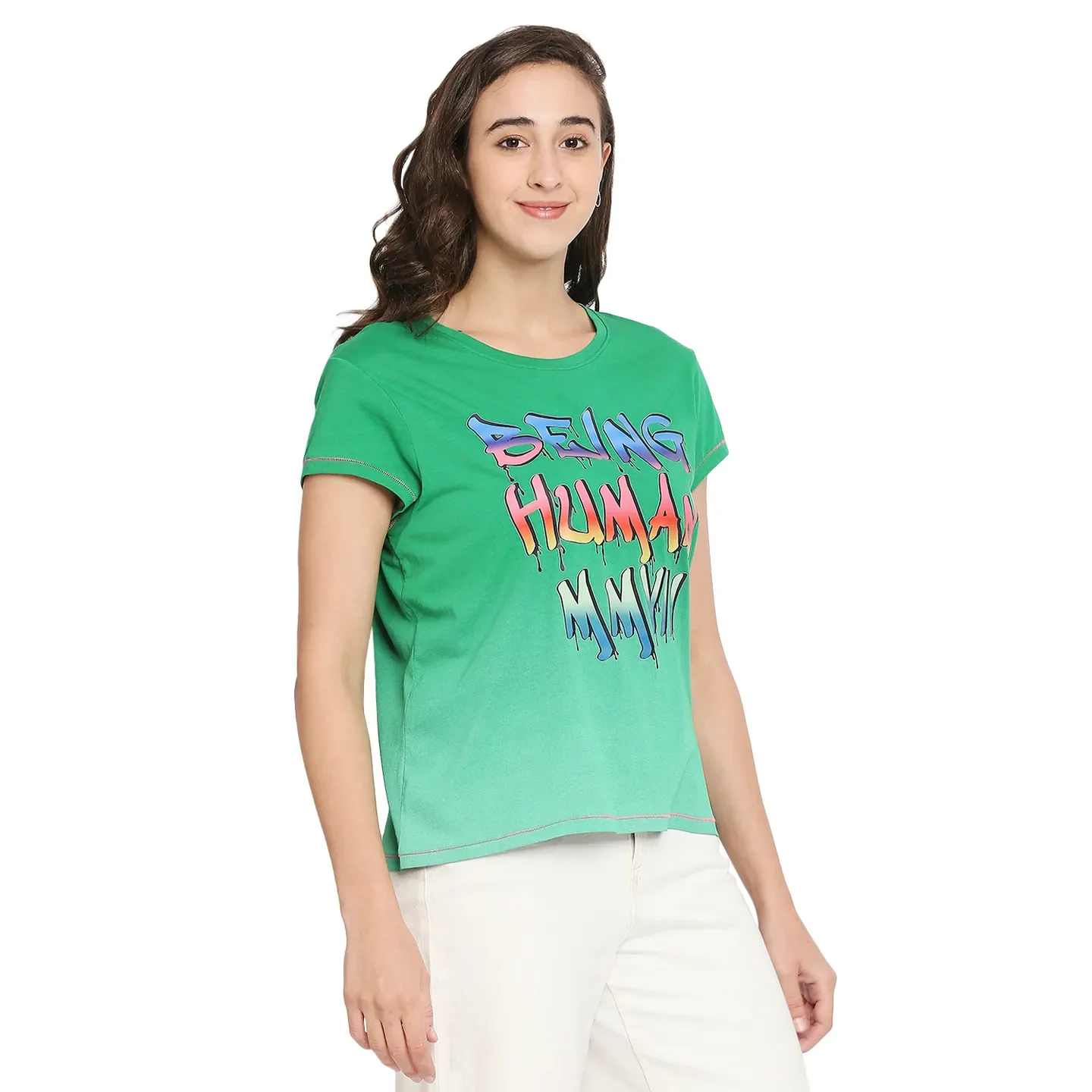 Green Easy Fit Women's Cotton T-Shirt By Being Human Clothing - Image 3
