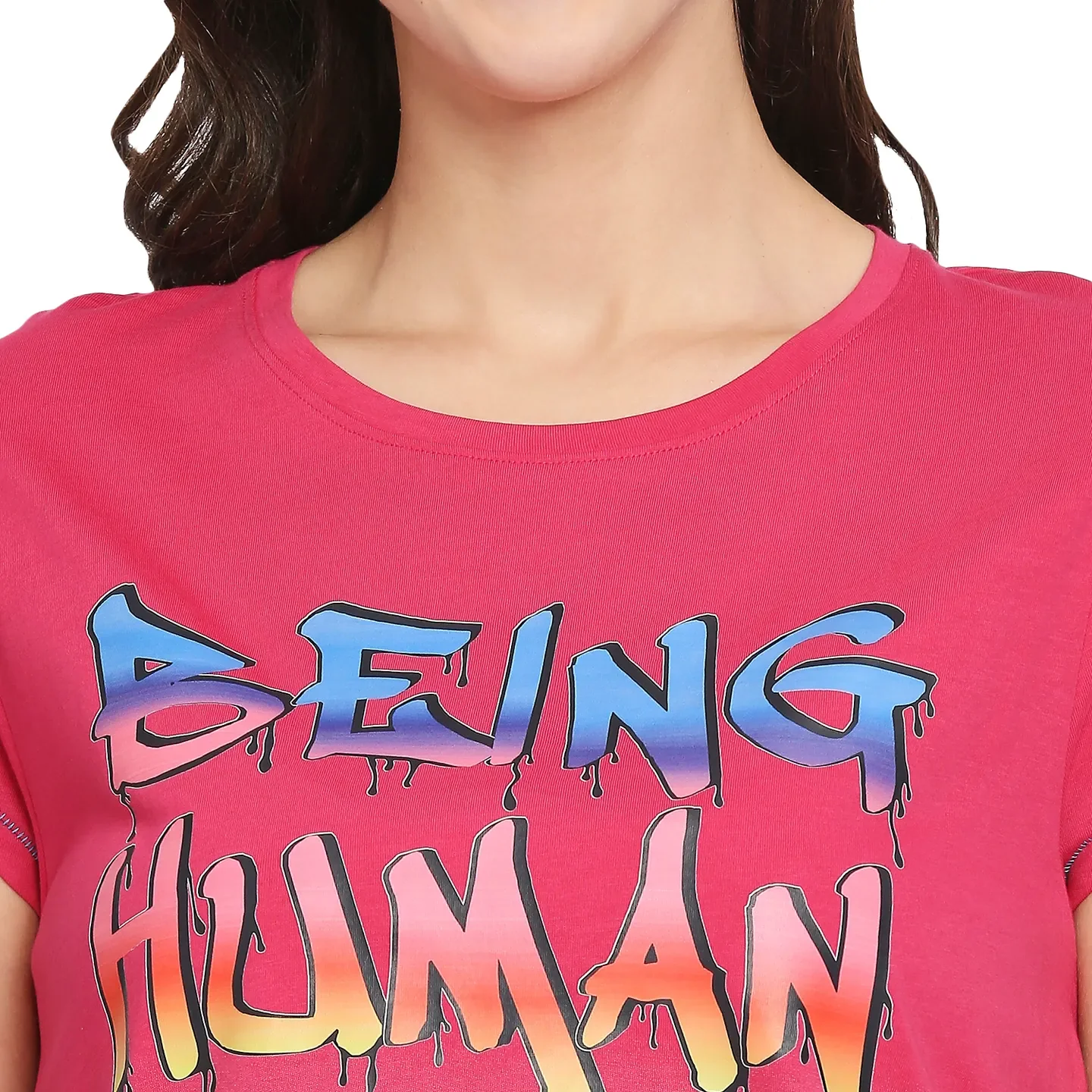 Pink Easy Fit Round Neck Short Sleeves Cotton Women's T-Shirt by Being Human Clothing - Image 5
