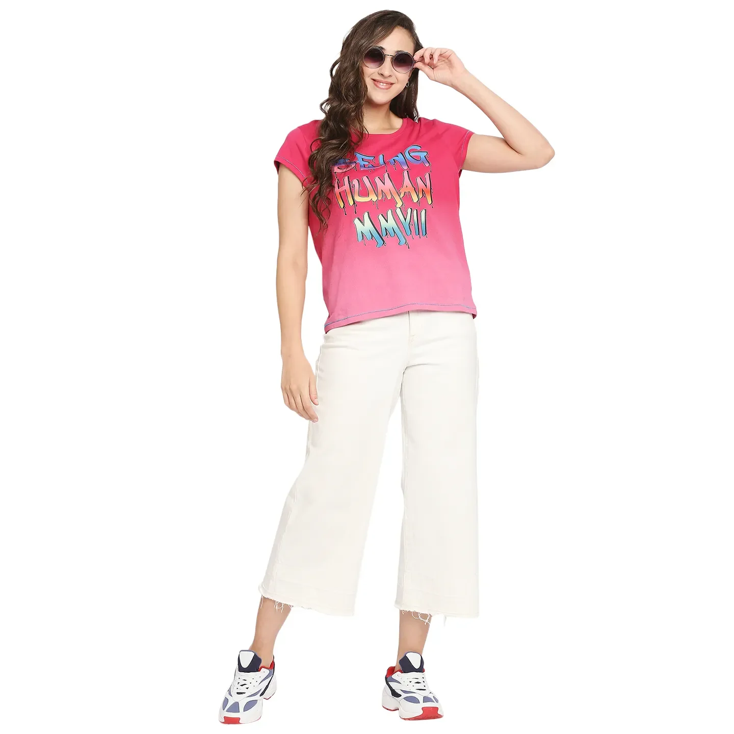 Pink Easy Fit Round Neck Short Sleeves Cotton Women's T-Shirt by Being Human Clothing - Image 6