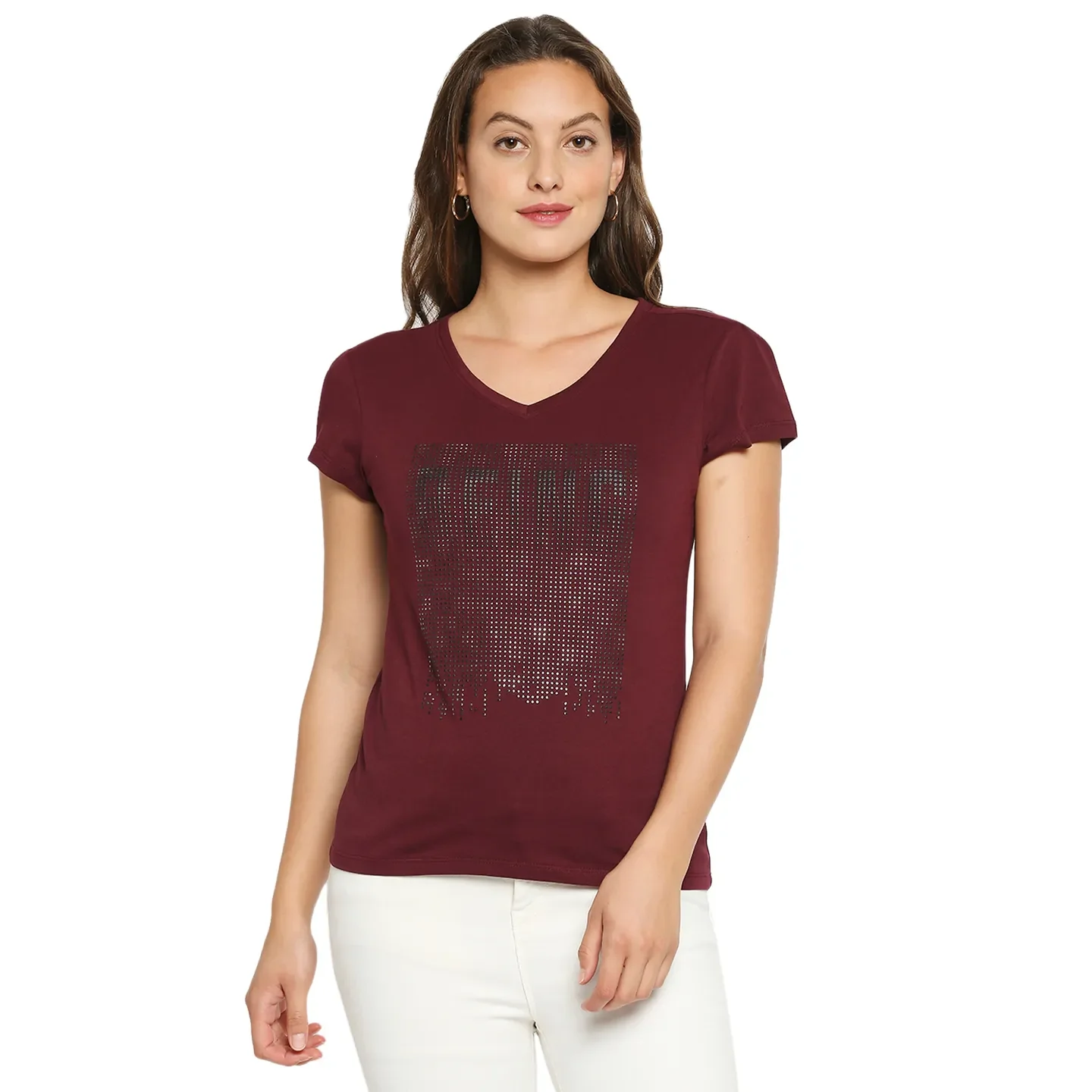 Red Easy Fit Round Neck Short Sleeves Cotton Women's T-Shirt by Being Human Clothing