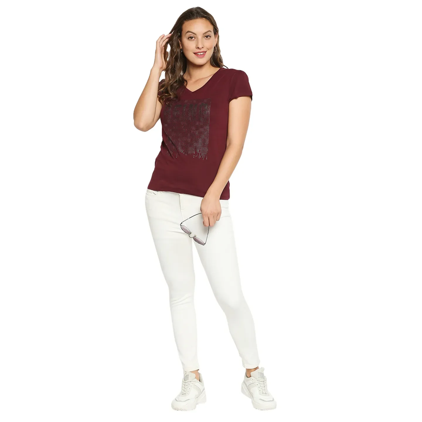 Red Easy Fit Round Neck Short Sleeves Cotton Women's T-Shirt by Being Human Clothing - Image 5