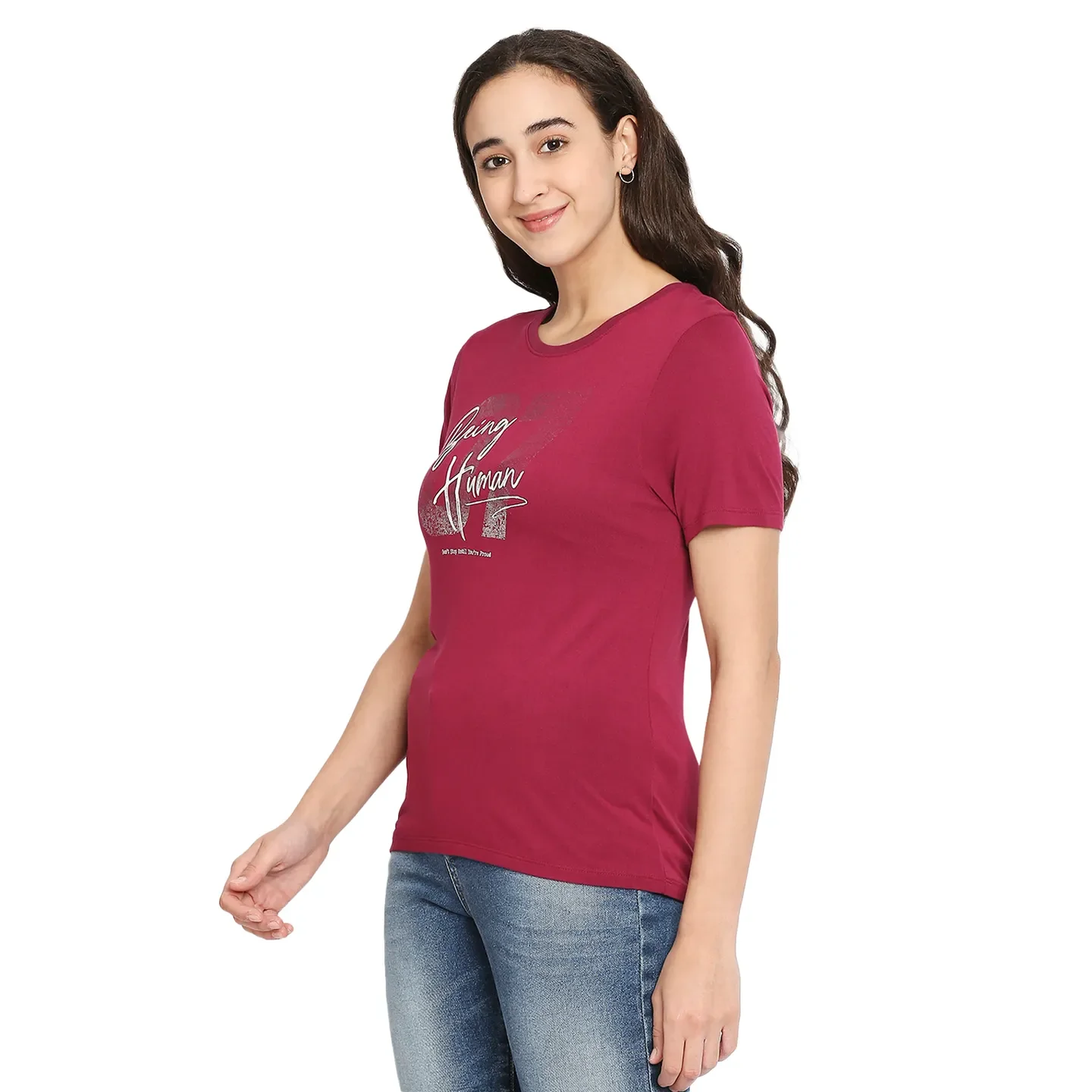 Red Easy Fit Round Neck Short Sleeves Modal Women's T-Shirt by Being Human Clothing - Image 2
