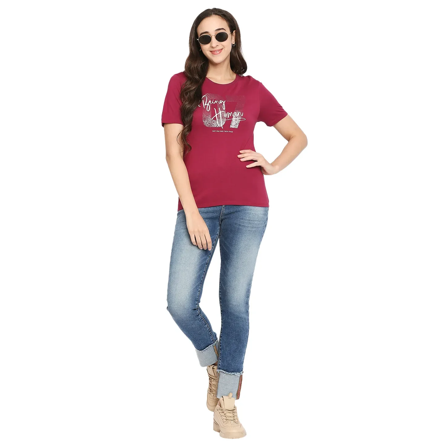 Red Easy Fit Round Neck Short Sleeves Modal Women's T-Shirt by Being Human Clothing - Image 6
