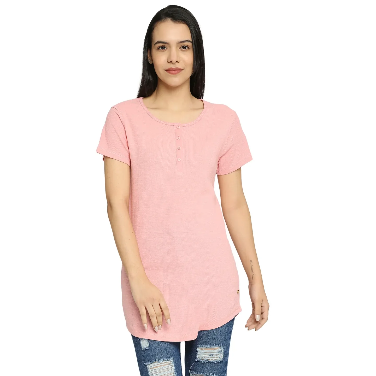 Pink Easy Fit Women's Cotton T-Shirt By Being Human Clothing