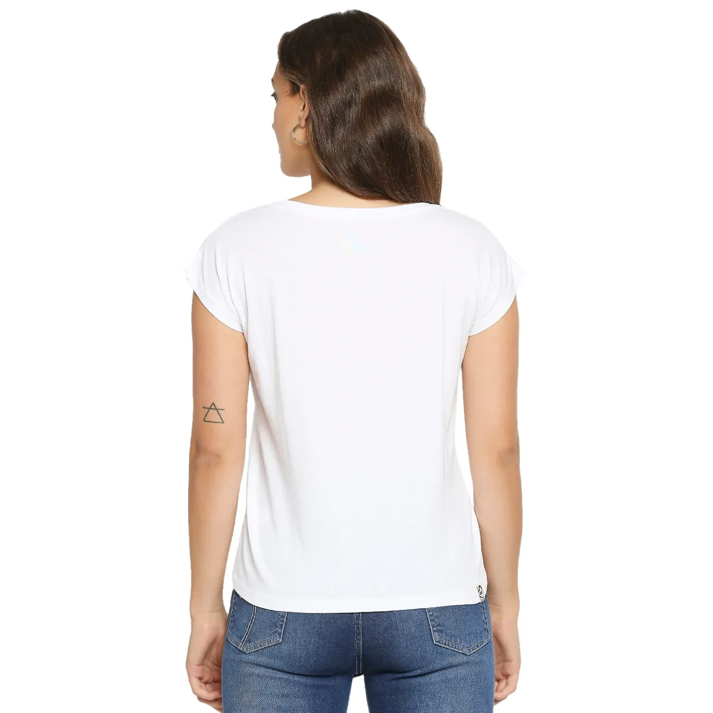 White Easy Fit Round Neck Extended Sleeves Cotton Women's T-Shirt by Being Human Clothing - Image 3