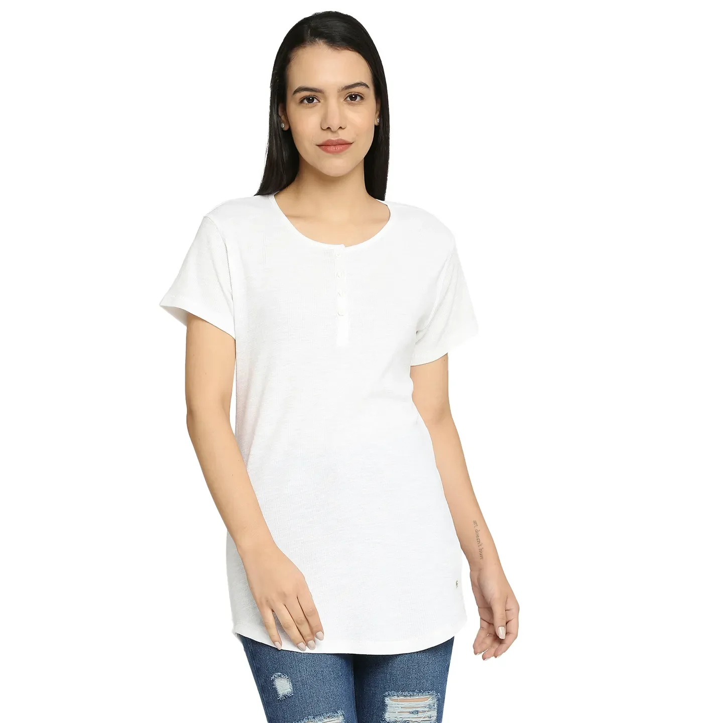 White Easy Fit Women's Cotton T-Shirt By Being Human Clothing