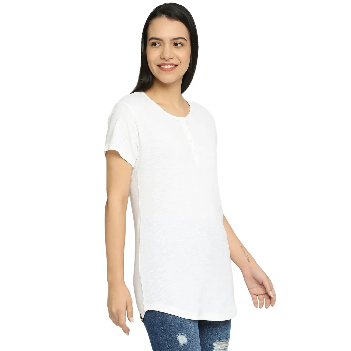 White Easy Fit Women's Cotton T-Shirt By Being Human Clothing - Image 3