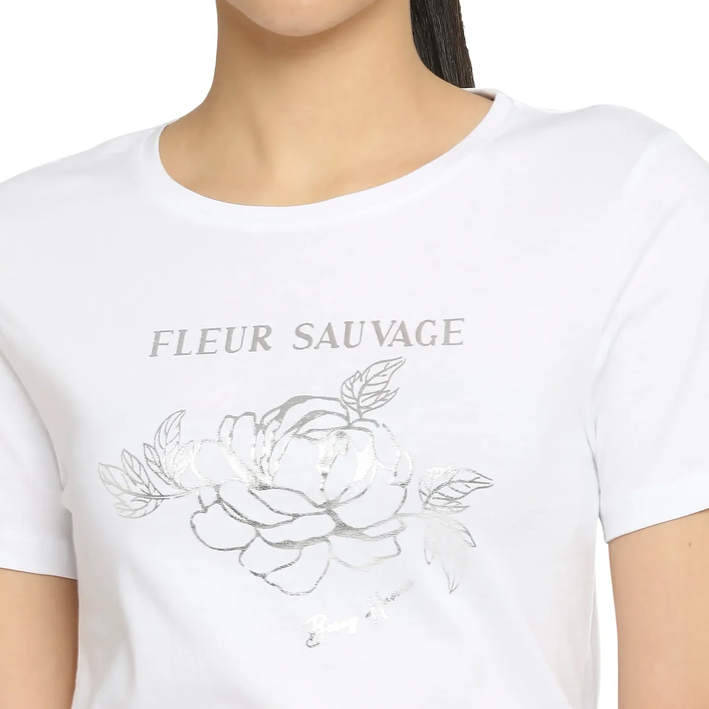 White Easy Fit Round Neck Short Sleeves Cotton Women's T-Shirt by Being Human Clothing - Image 5