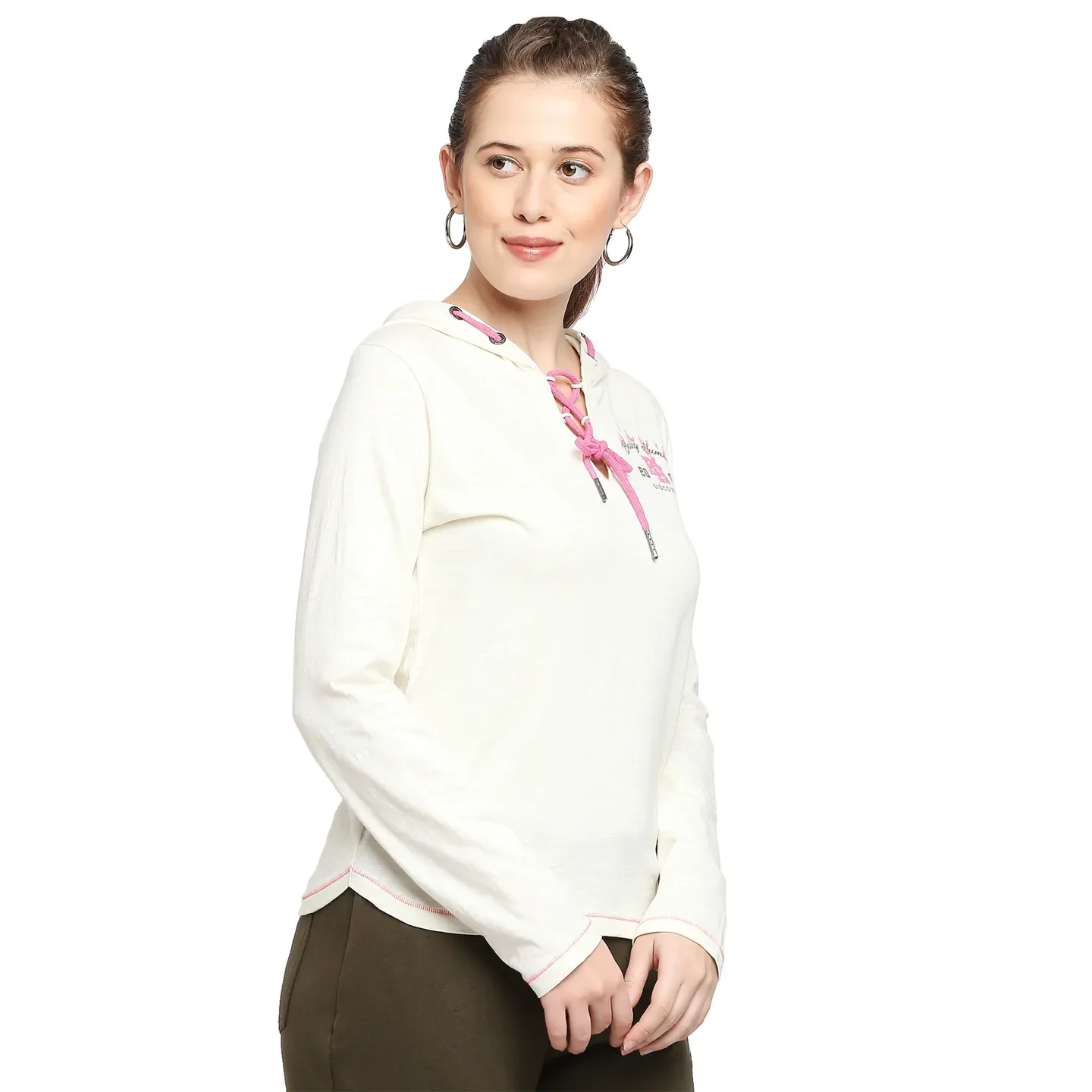 White Easy Fit  Long Sleeves Cotton Women's T-Shirt by Being Human Clothing - Image 3