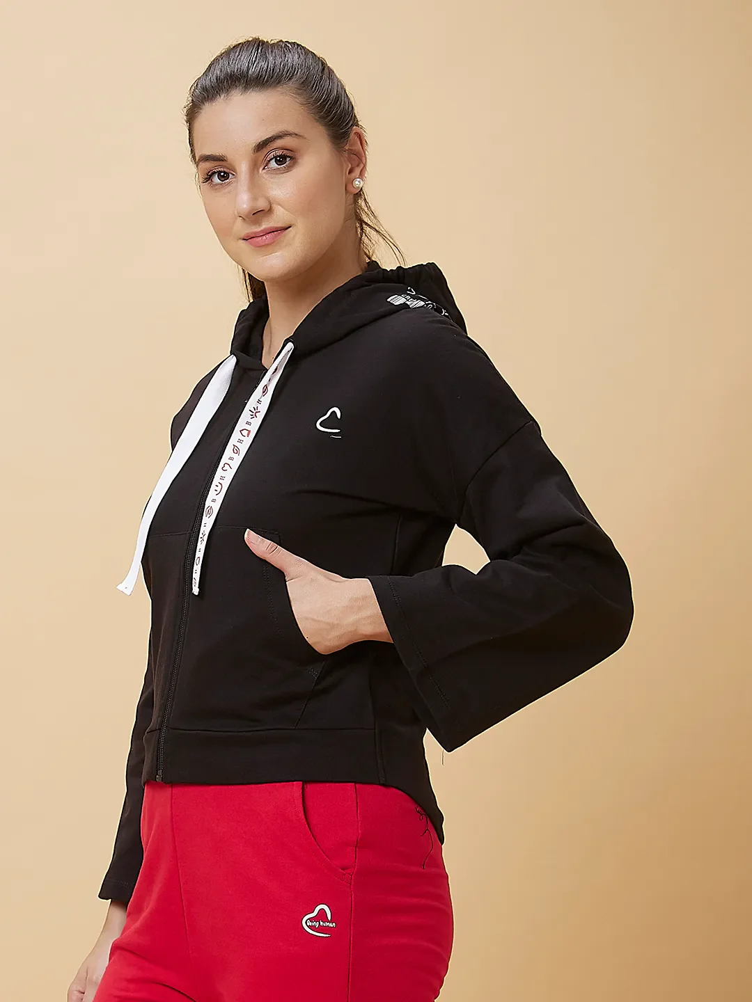 Black Long Sleeve Women's Hoodie By Being Human Clothing - Image 4