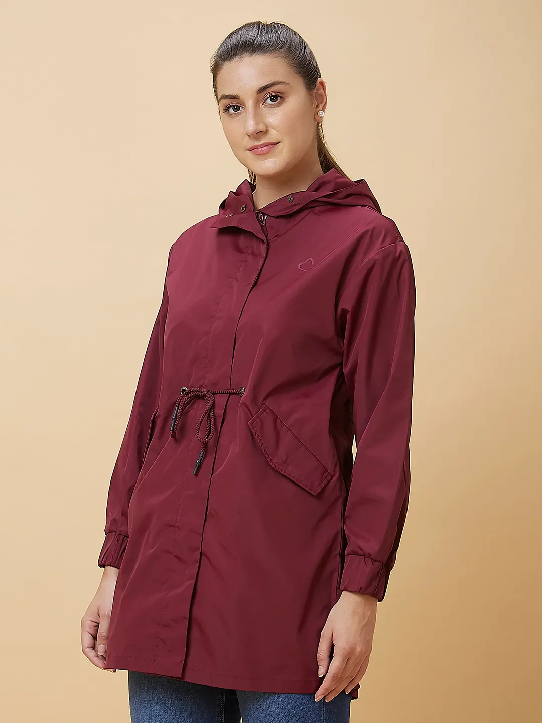 Maroon Easy Fit Long Sleeve Women's Jacket By Being Human Clothing - Image 4