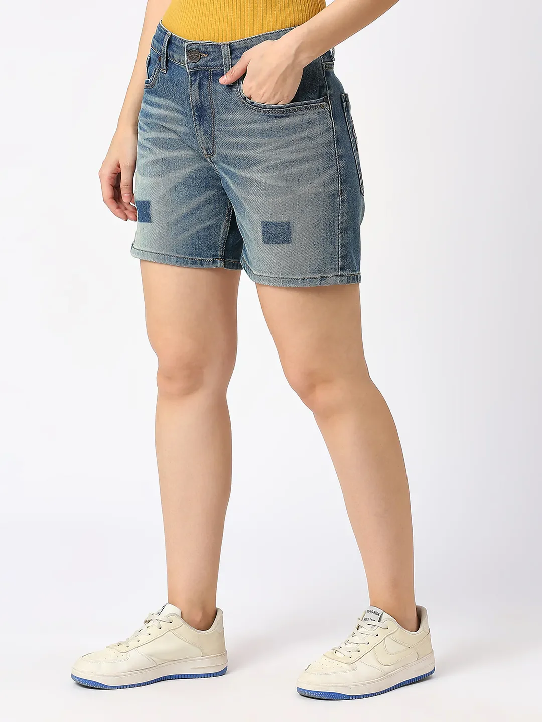 Blue High Rise Fit Women's Shorts by Being Human Clothing - Image 2