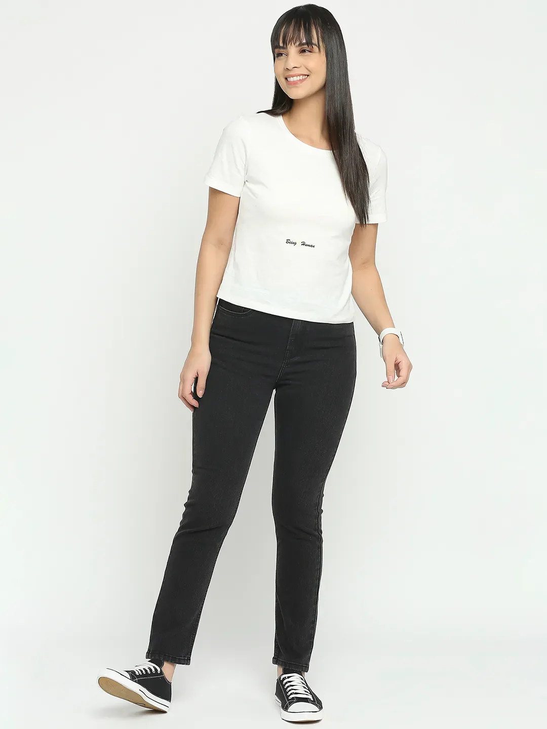 Black High Rise Straight Fit Women's Denim By Being Human Clothing - Image 6