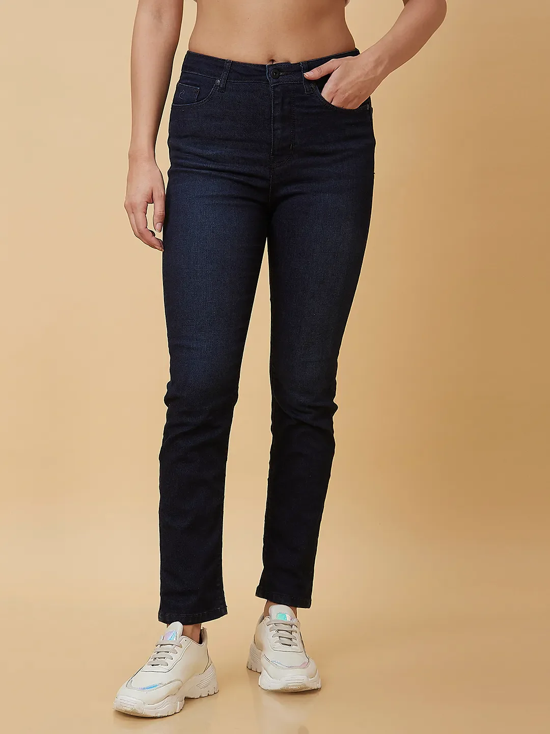 Dark Blue High Rise Straight Fit Women's Denim By Being Human Clothing
