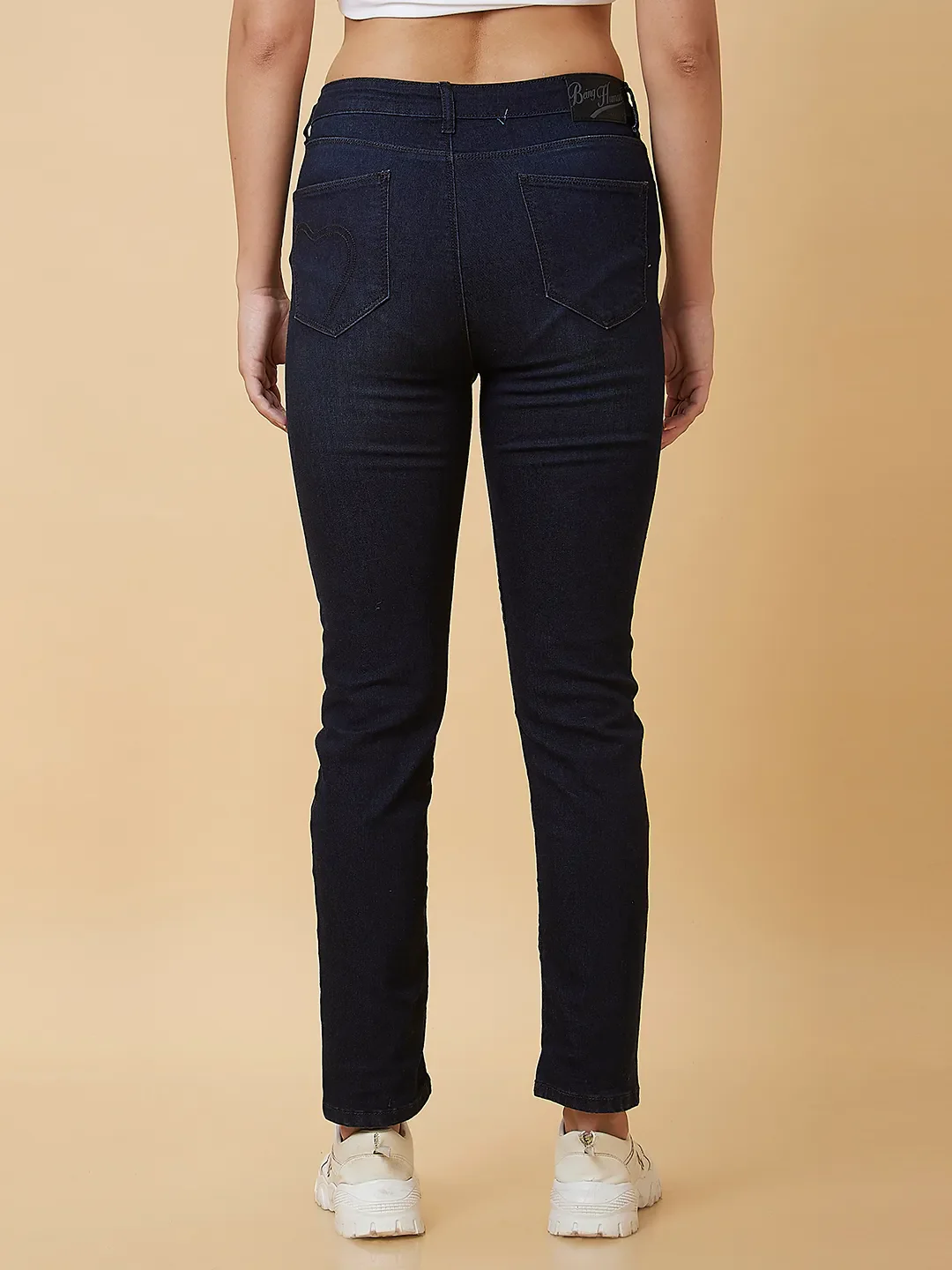 Dark Blue High Rise Straight Fit Women's Denim By Being Human Clothing - Image 3