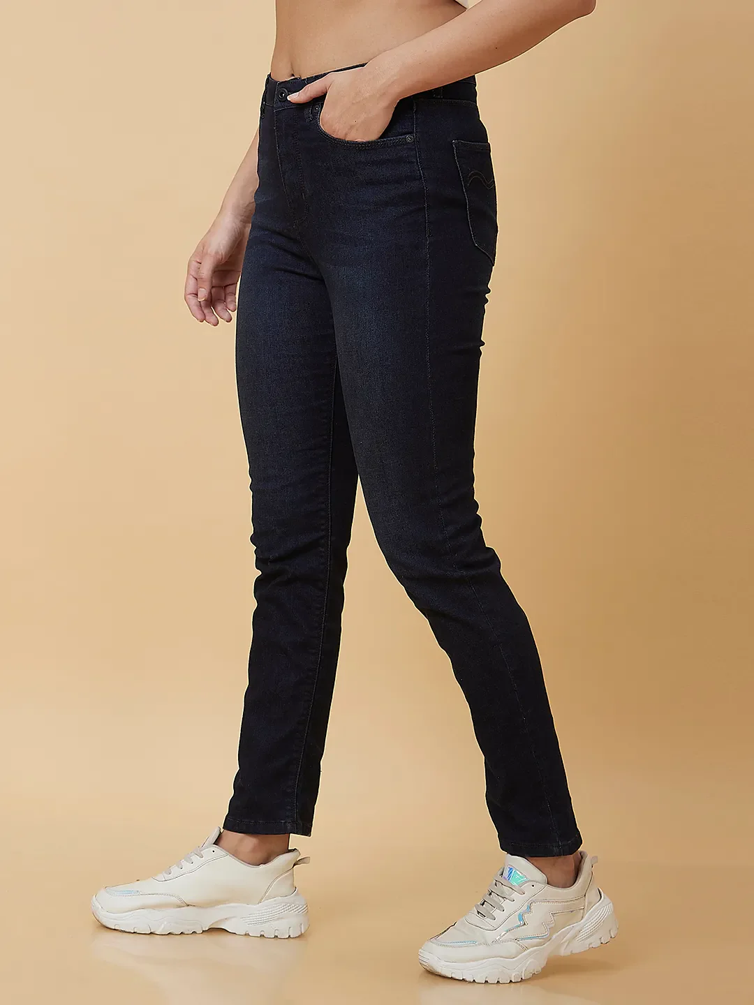 Dark Blue High Rise Straight Fit Women's Denim By Being Human Clothing - Image 4