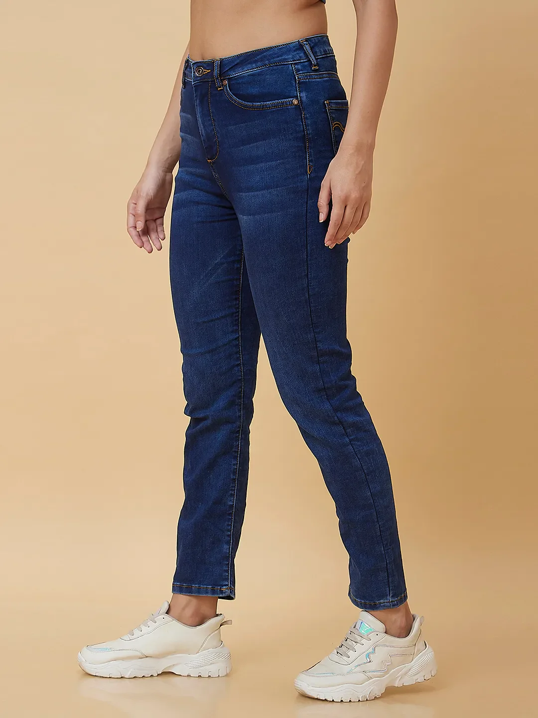 Blue High Rise Straight Fit Women's Denims By Being Human Clothing - Image 4