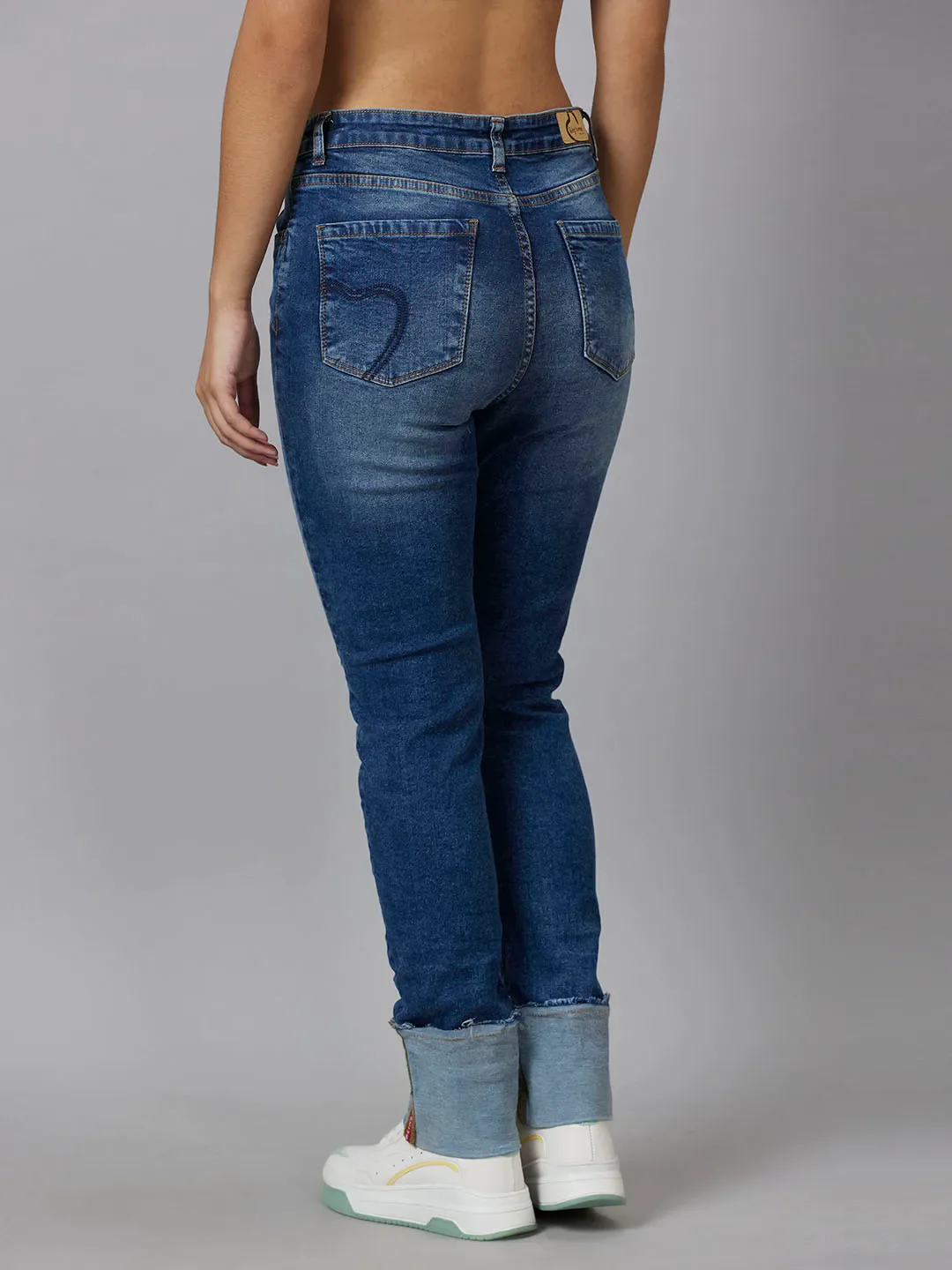 Blue High Rise Straight Fit Women's Denim By Being Human Clothing - Image 3