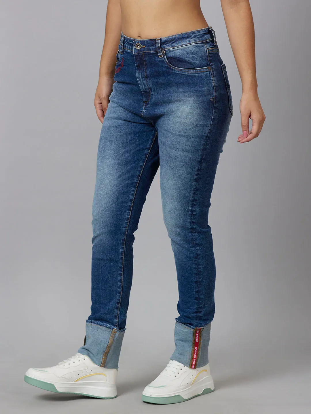 Blue High Rise Straight Fit Women's Denim By Being Human Clothing - Image 4